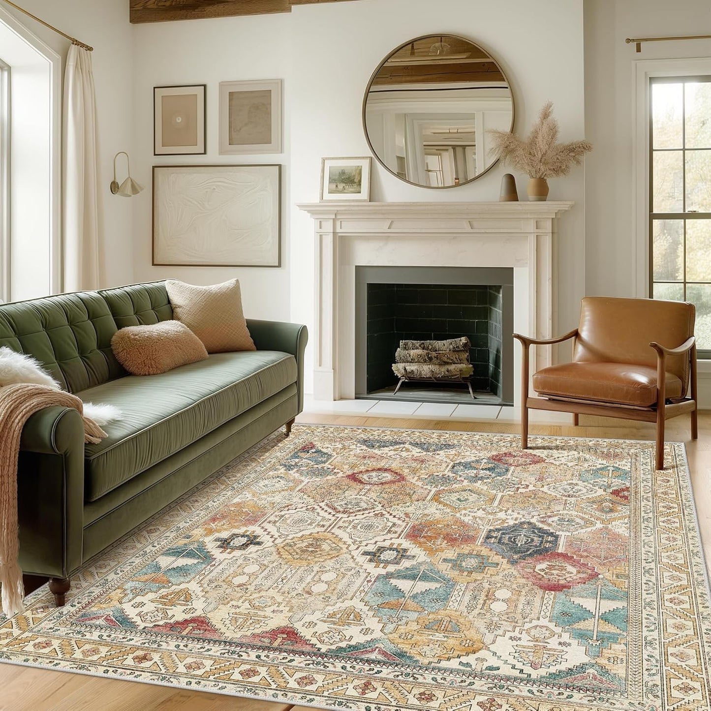 GENIMO Vintage Classic Print Light Color Washable Area Rug