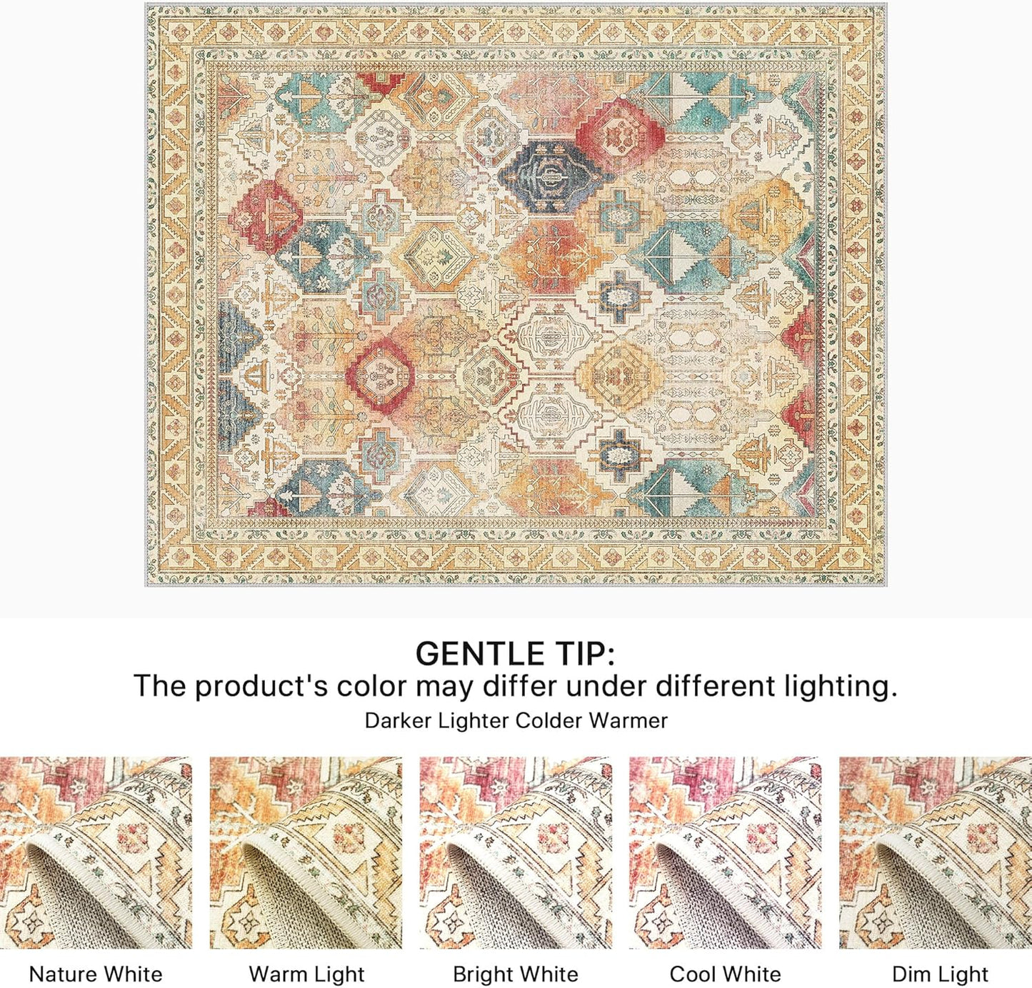GENIMO Vintage Classic Print Light Color Washable Area Rug