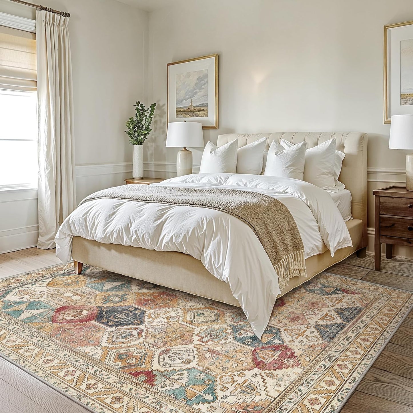 GENIMO Vintage Classic Print Light Color Washable Area Rug
