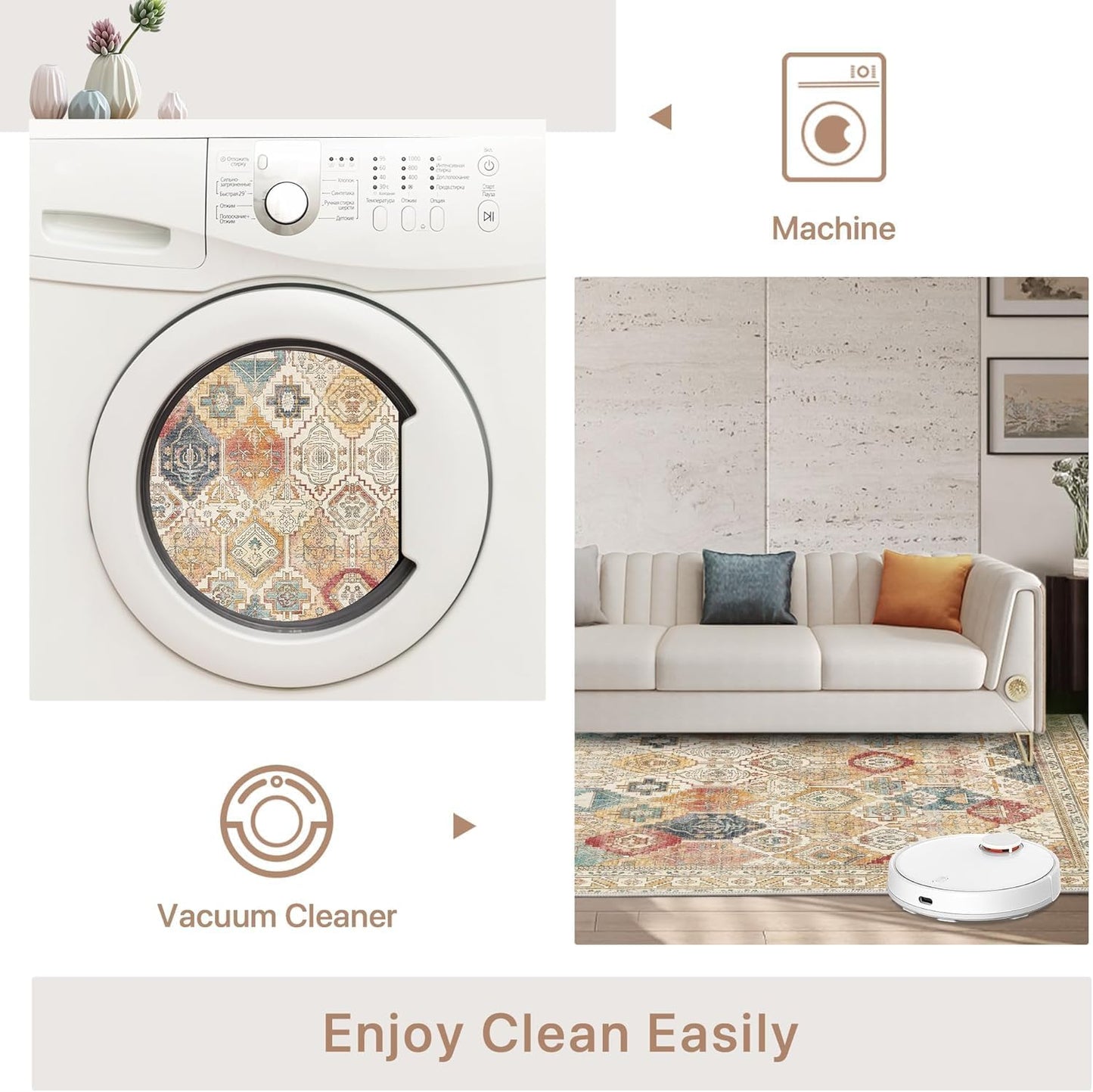 GENIMO Vintage Classic Print Light Color Washable Area Rug