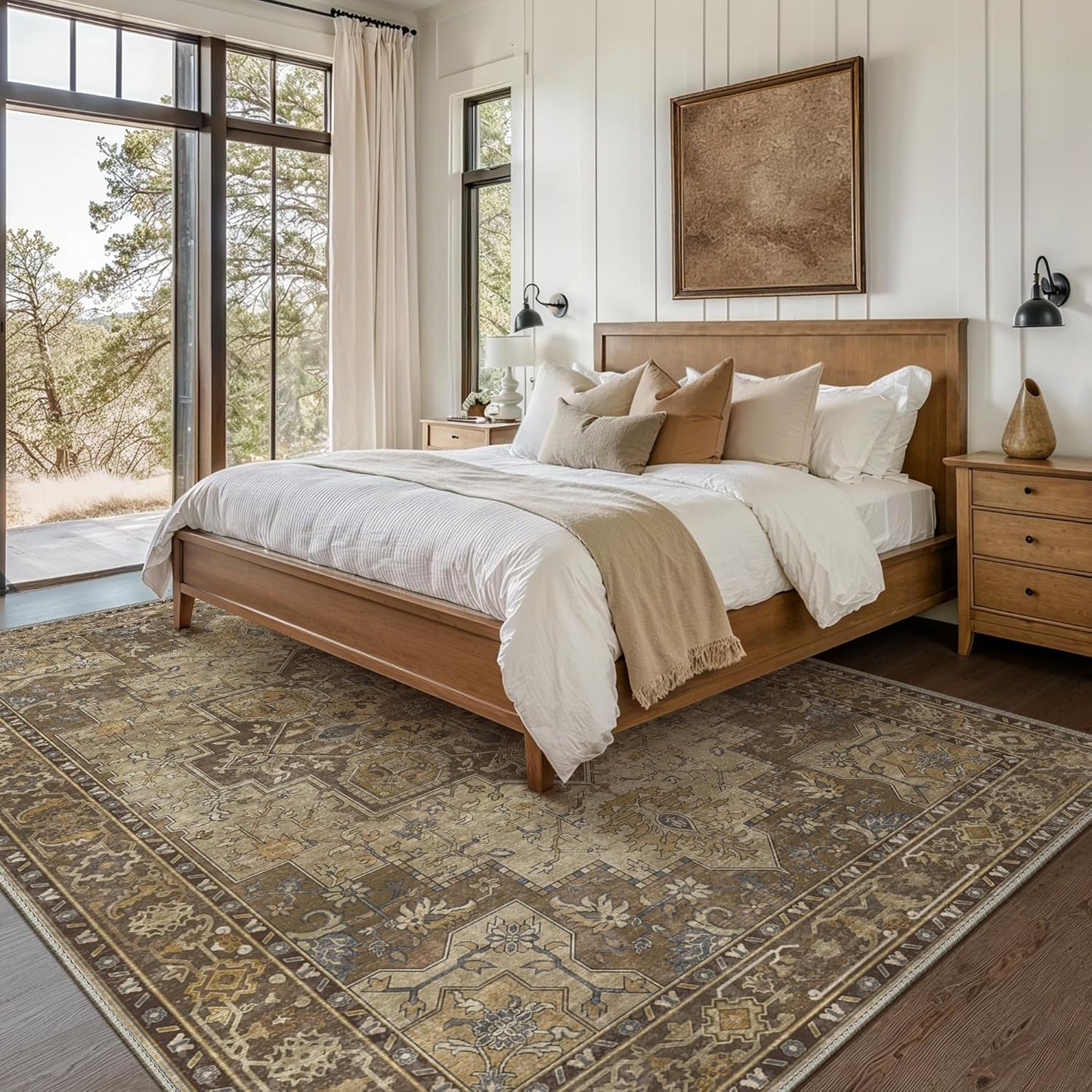 GENIMO Area Rug Machine Washable Vintage Bohemian Print