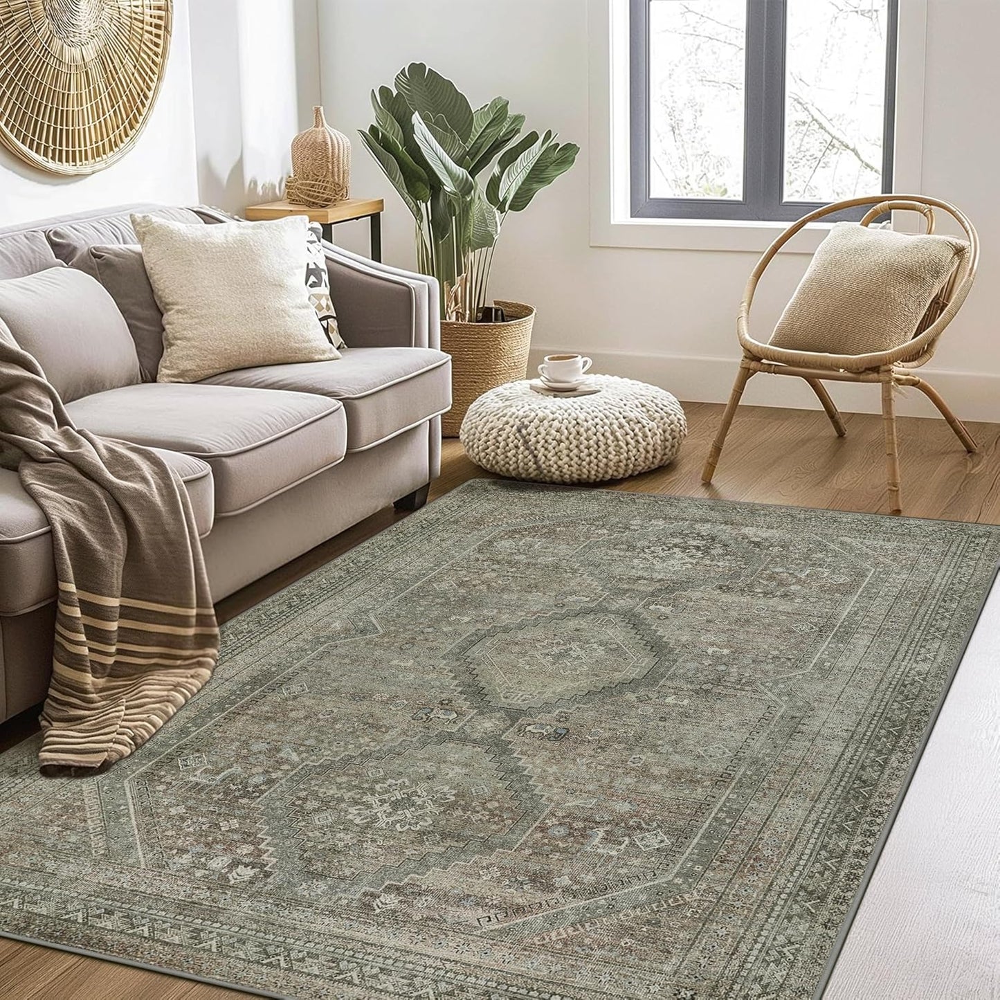 GENIMO Machine Washable Rugs Non Slip Carpet with Gripper, Gray