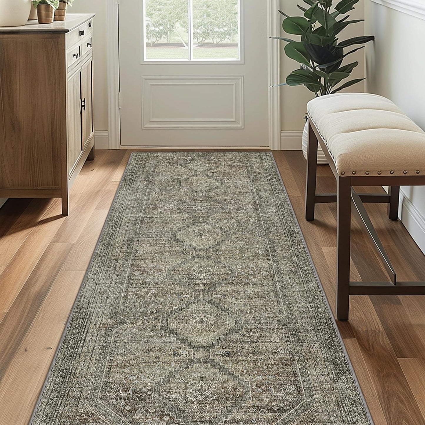 GENIMO Machine Washable Runner Rug Non Slip Carpet with Gripper Green/Blue