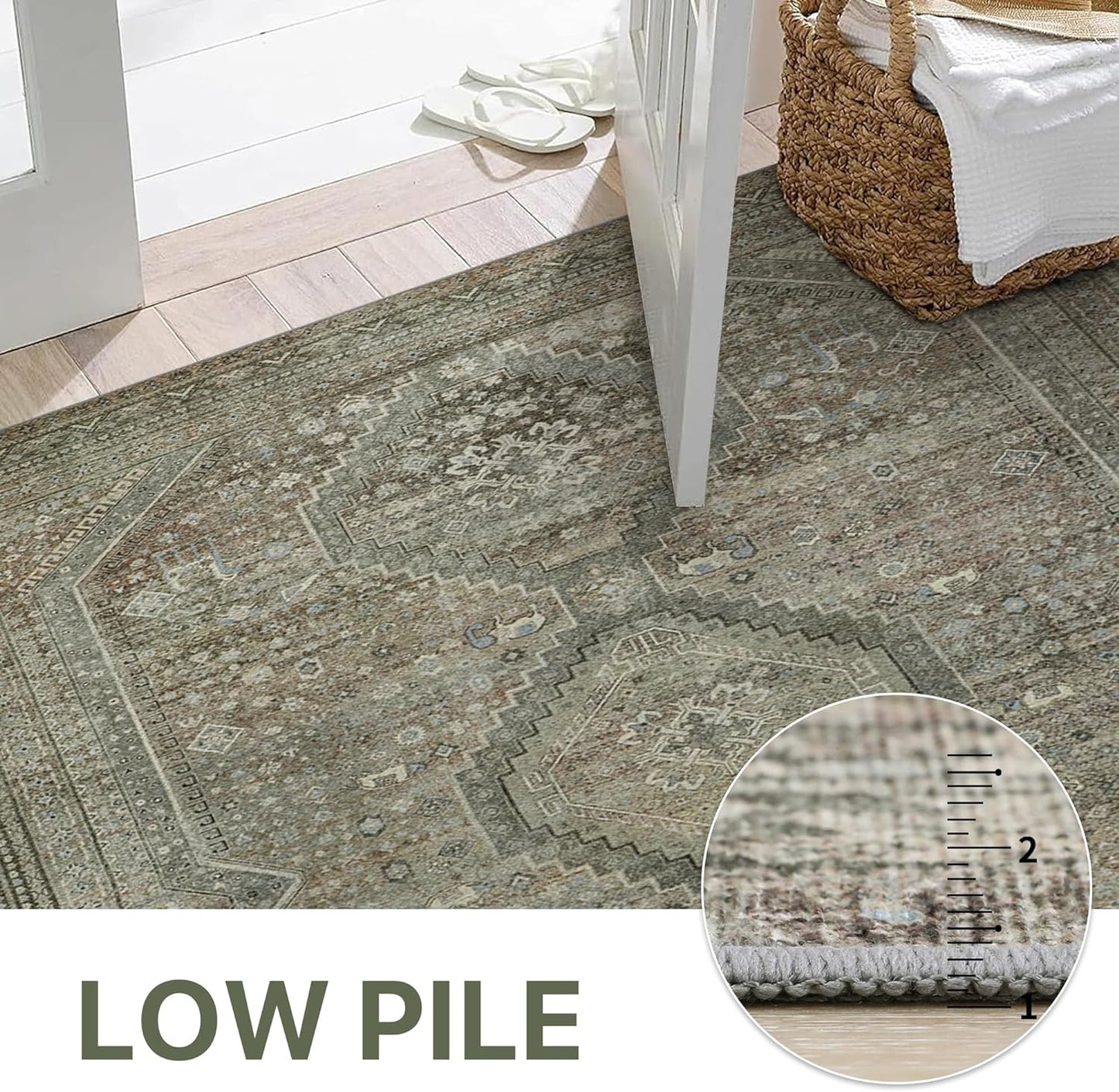 GENIMO Machine Washable Runner Rug Non Slip Carpet with Gripper Green/Blue