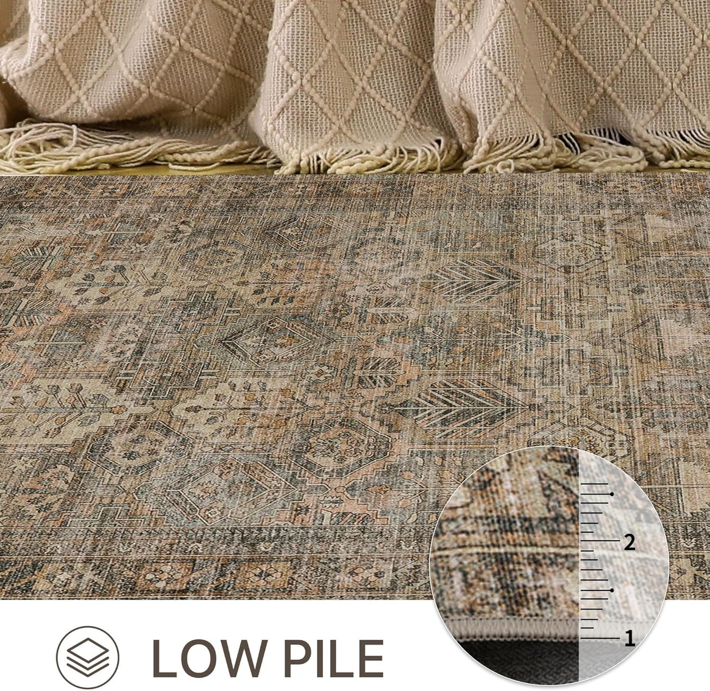 GENIMO Vintage Classic Print Dark Color Washable Area Rug