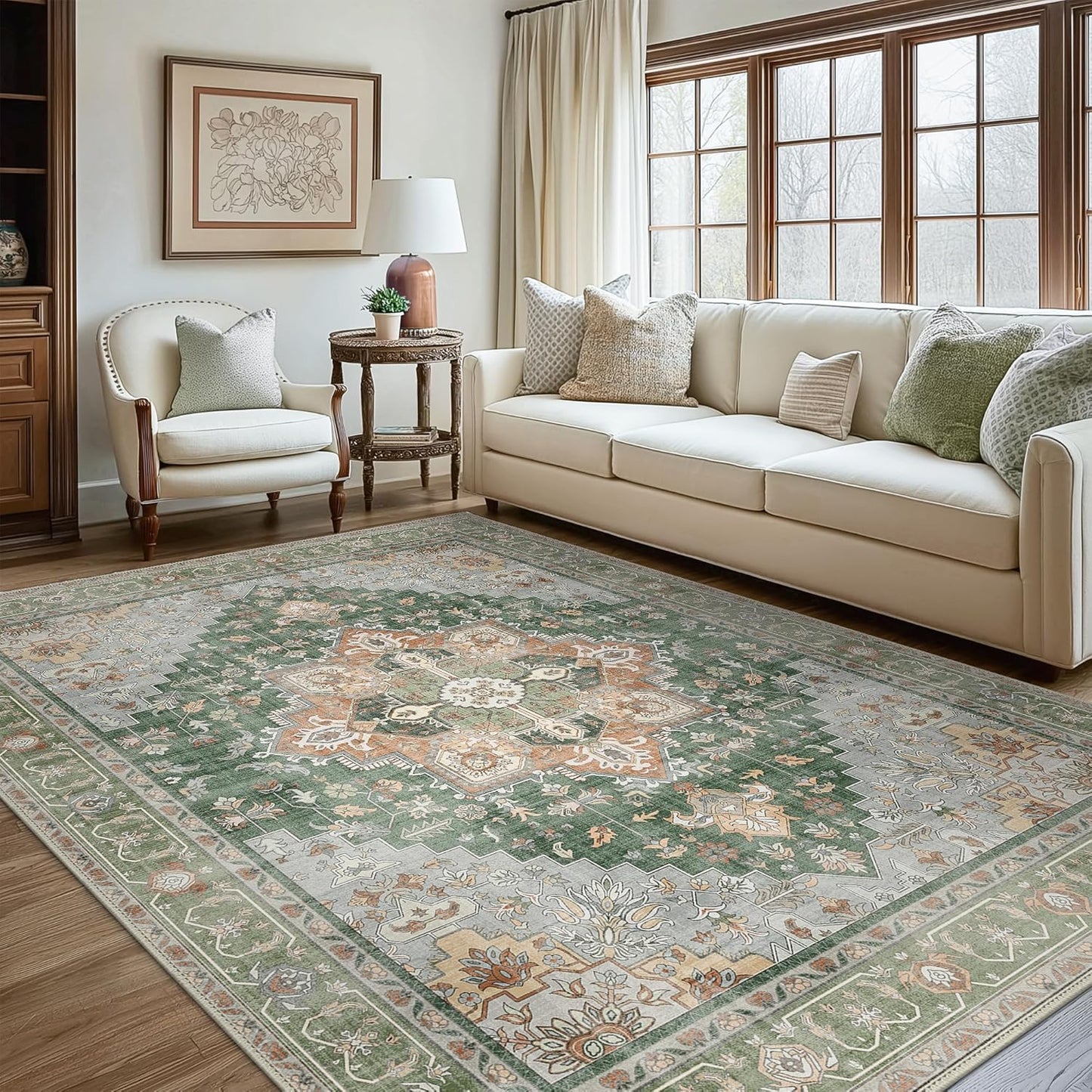 GENIMO Vintage Aged Floral Print Low Pile Area Rug