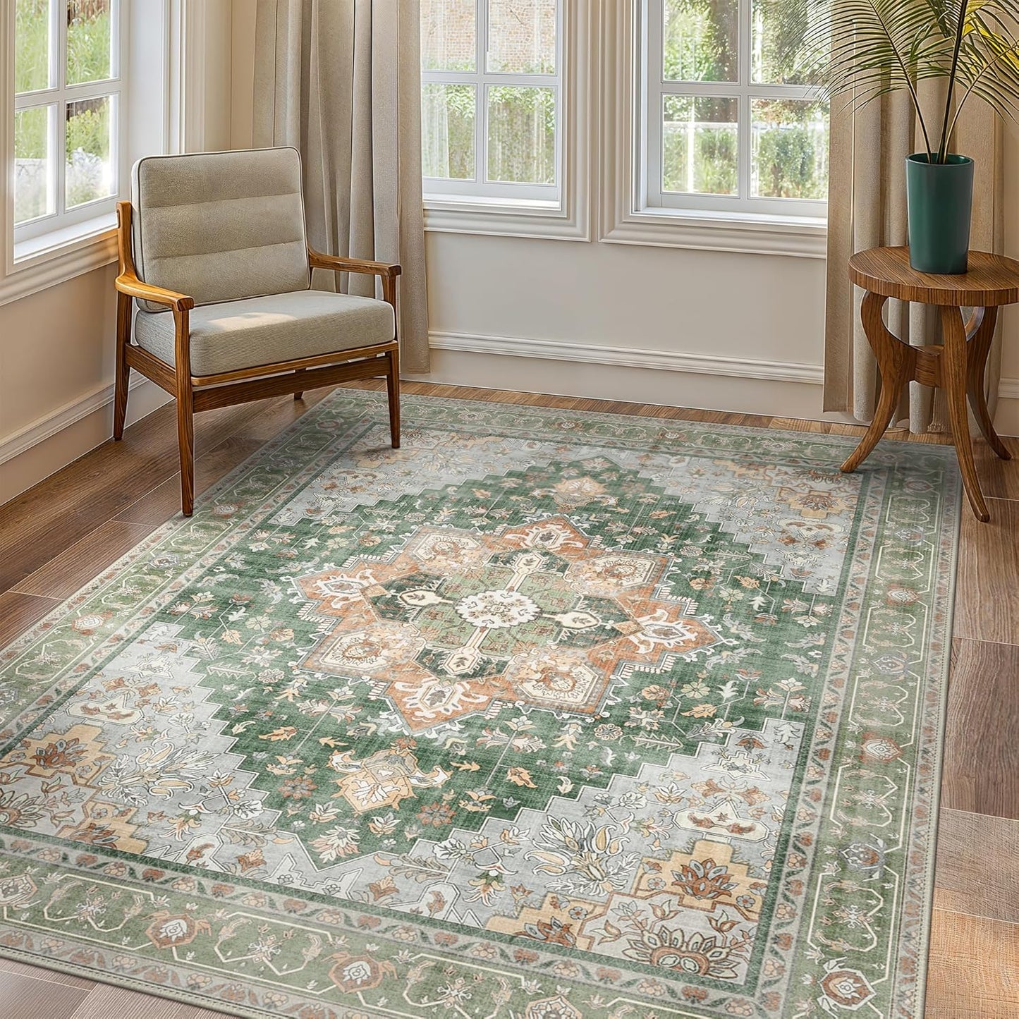 GENIMO Vintage Aged Floral Print Low Pile Area Rug