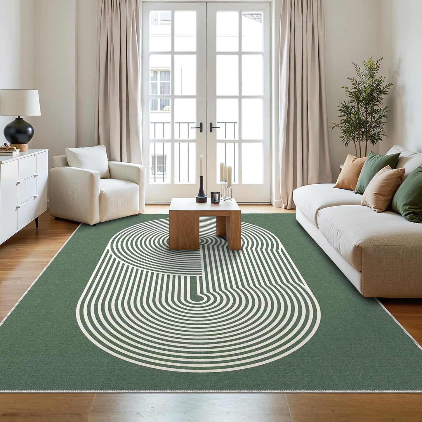 GENIMO Modern Minimalist Oval Line Printed Non-Slip Area Rug