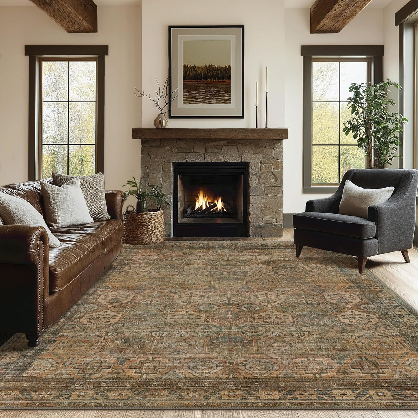 GENIMO Vintage Classic Print Dark Color Washable Area Rug