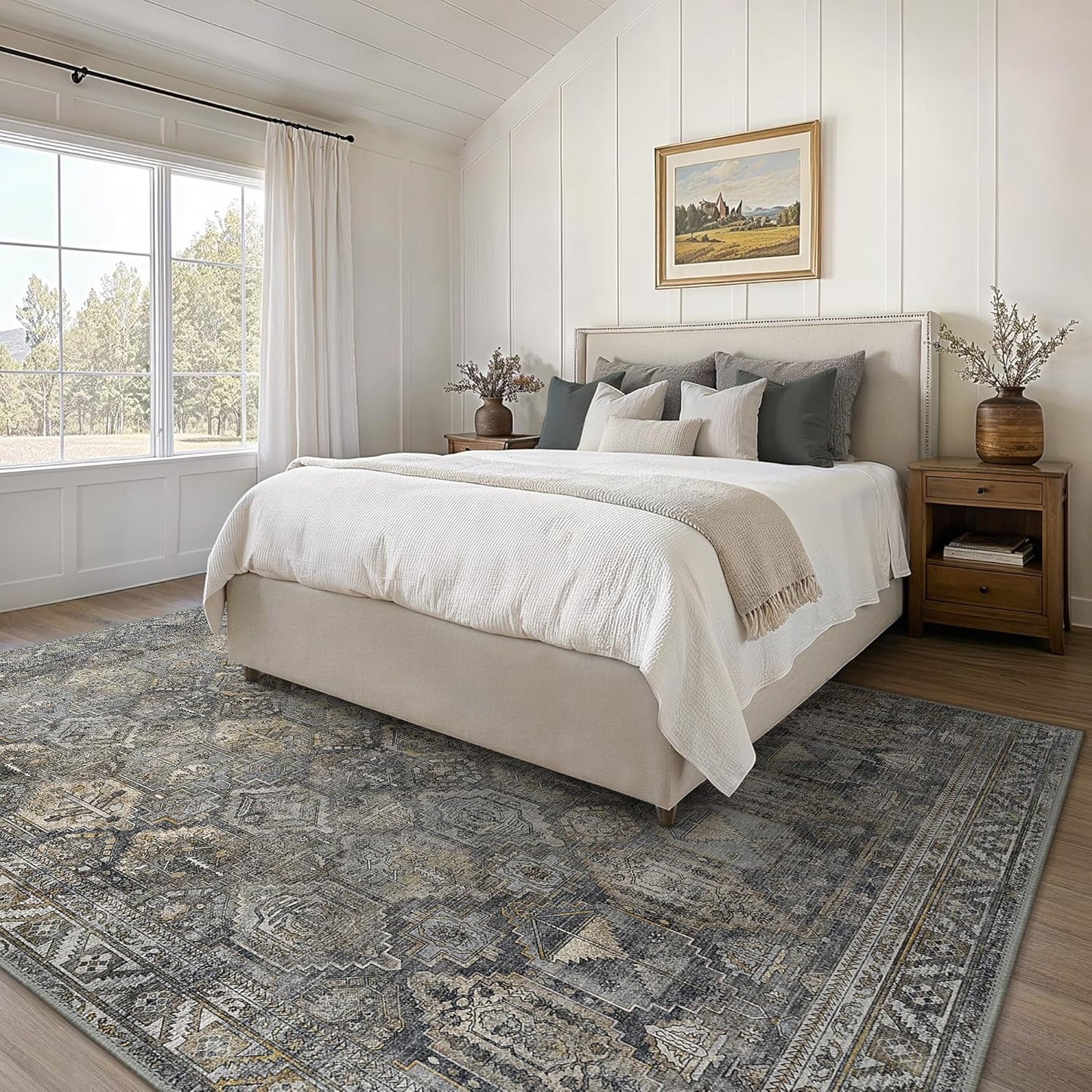 GENIMO Vintage Classic Print Washable Area Rug Gray