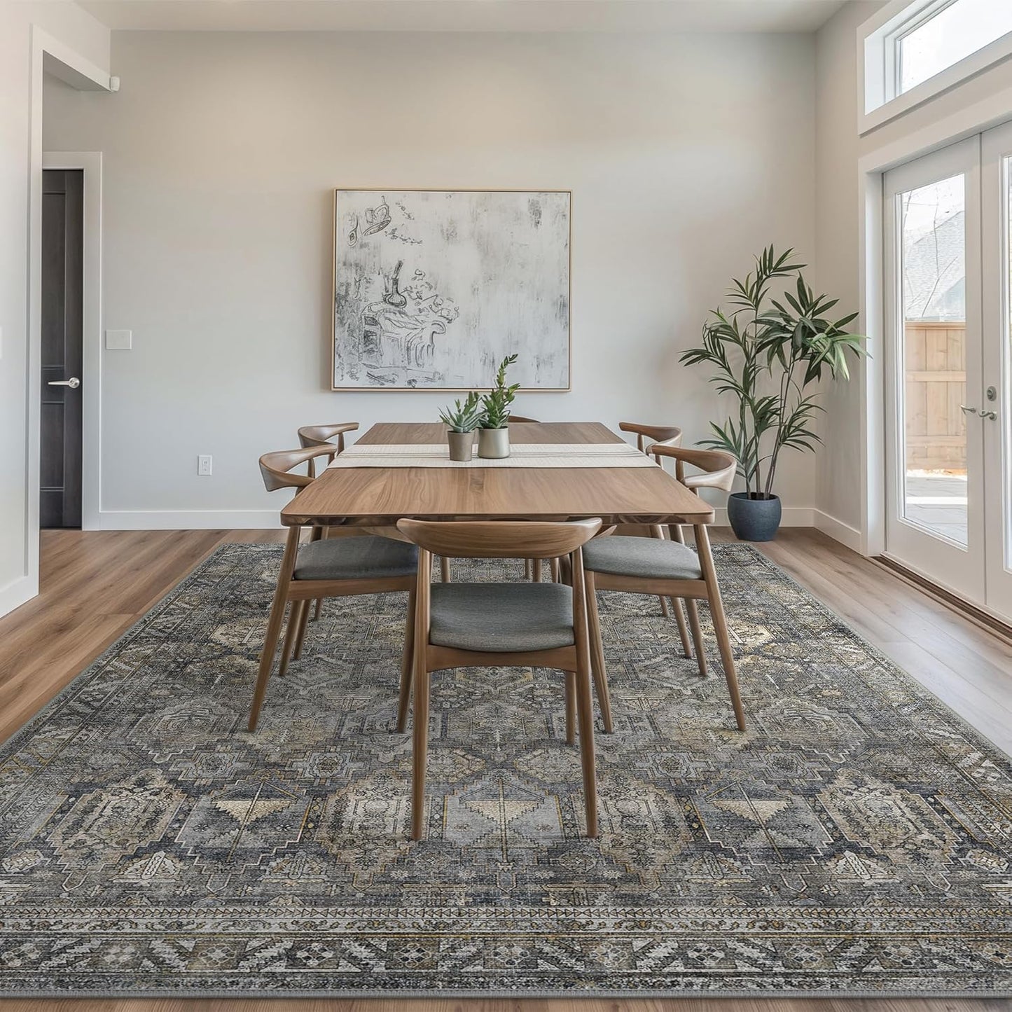 GENIMO Vintage Classic Print Washable Area Rug Gray