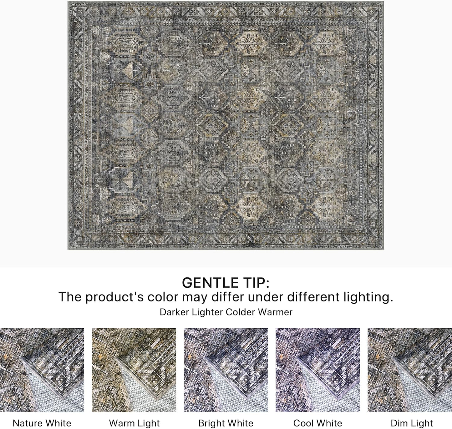 GENIMO Vintage Classic Print Washable Area Rug Gray