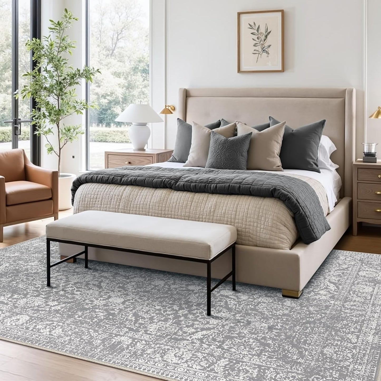 GENIMO Flourishing Floral Print Machine Washable Area Rug