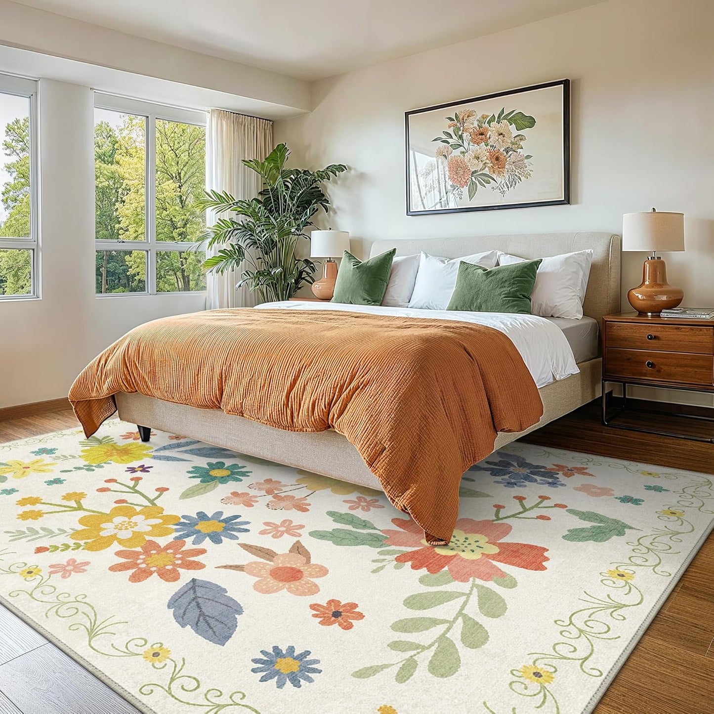 GENIMO Large Floral Print Non-Slip Kids Pet Friendly Area Rug