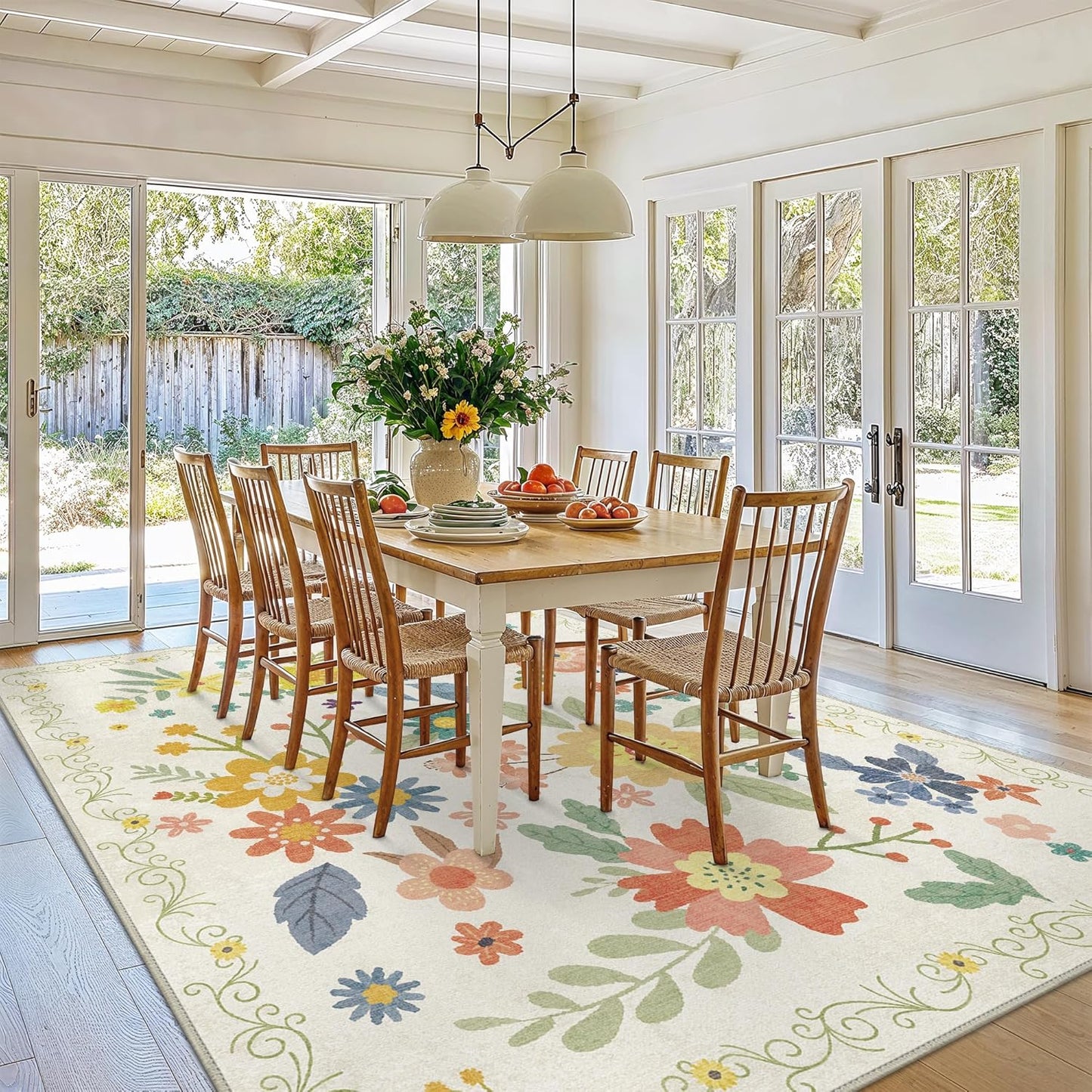 GENIMO Large Floral Print Non-Slip Kids Pet Friendly Area Rug