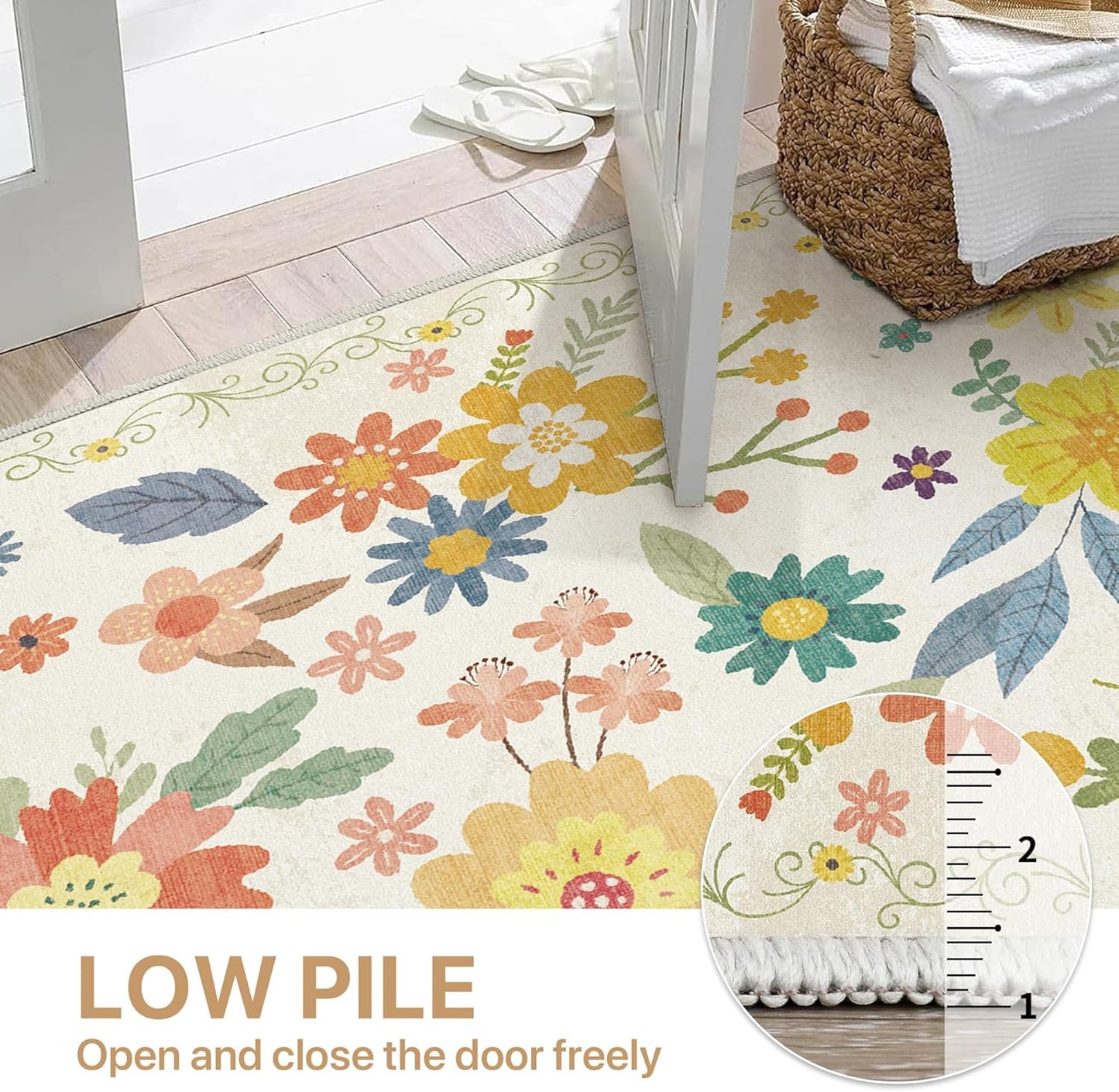 GENIMO Large Floral Print Non-Slip Kids Pet Friendly Area Rug