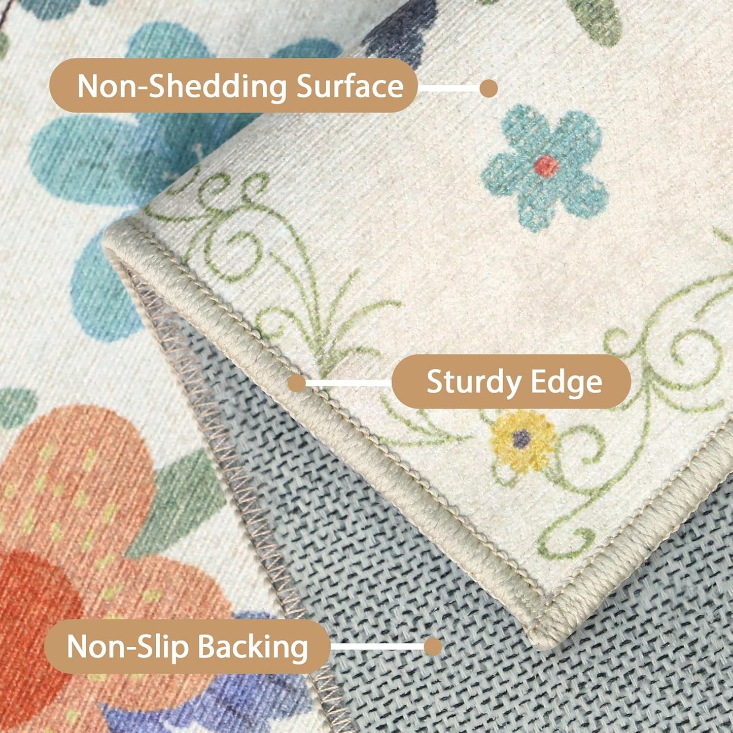 GENIMO Large Floral Print Non-Slip Kids Pet Friendly Area Rug