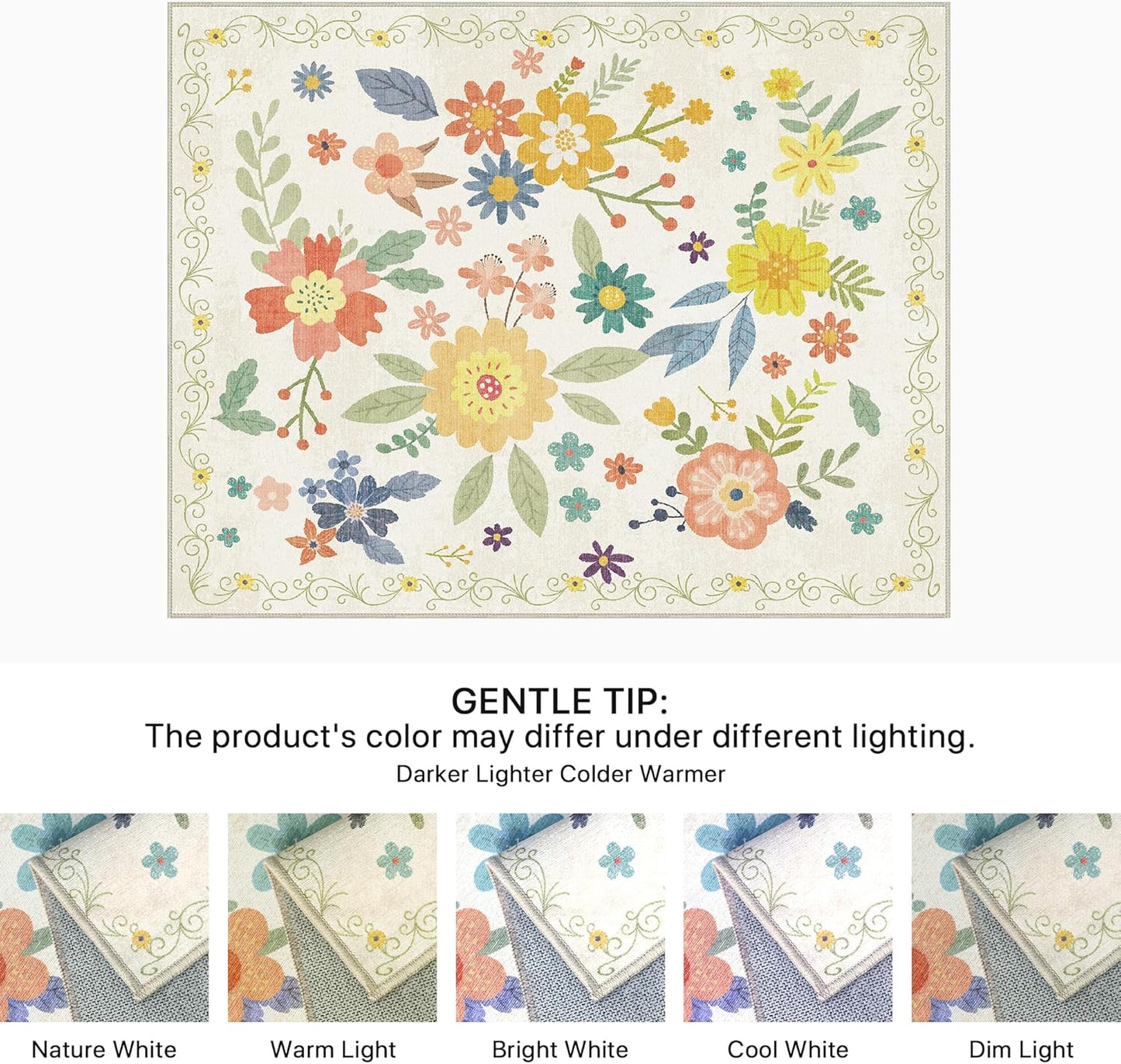 GENIMO Large Floral Print Non-Slip Kids Pet Friendly Area Rug