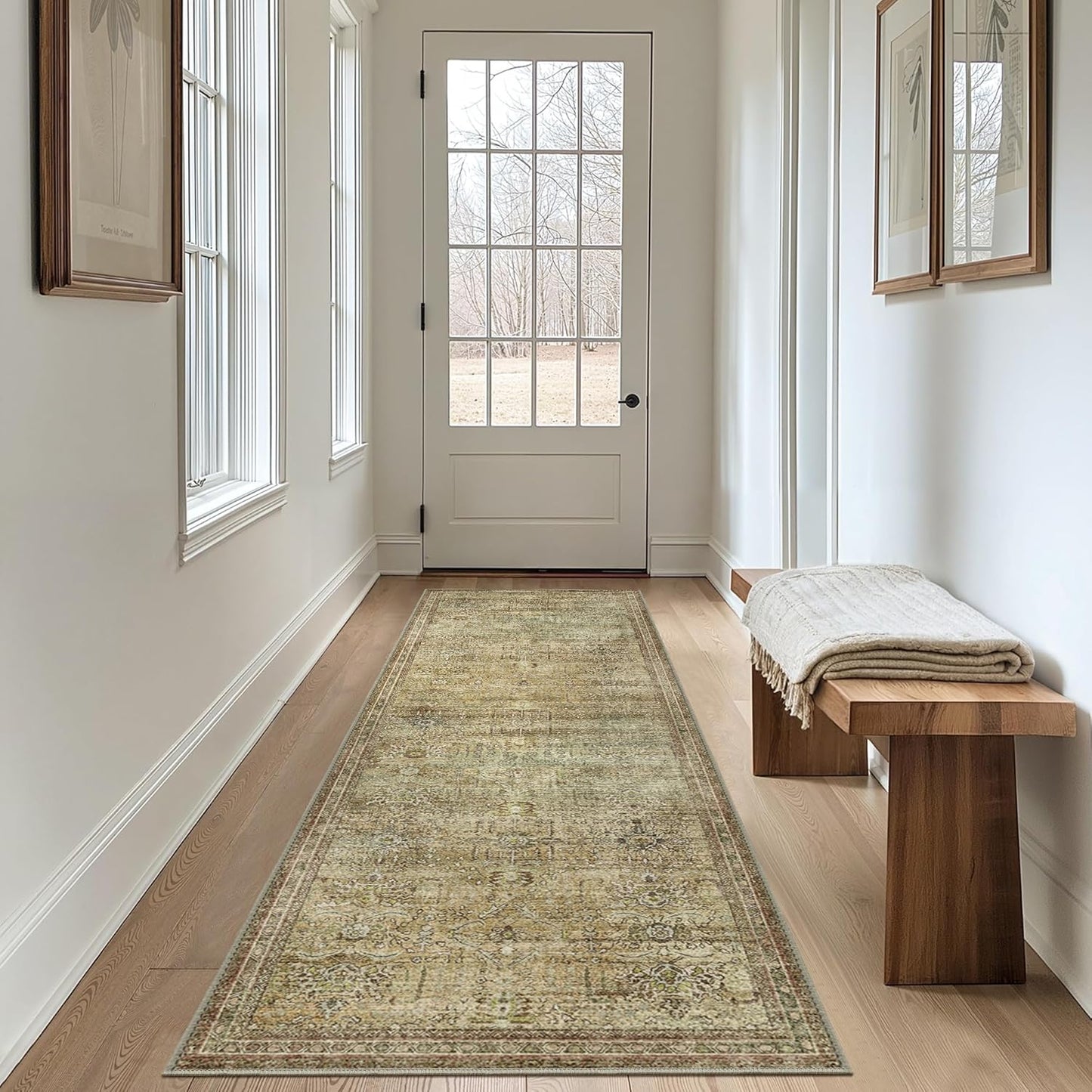 GENIMO Vintage Bohemian Print Non-Slip Runner Rug Brown