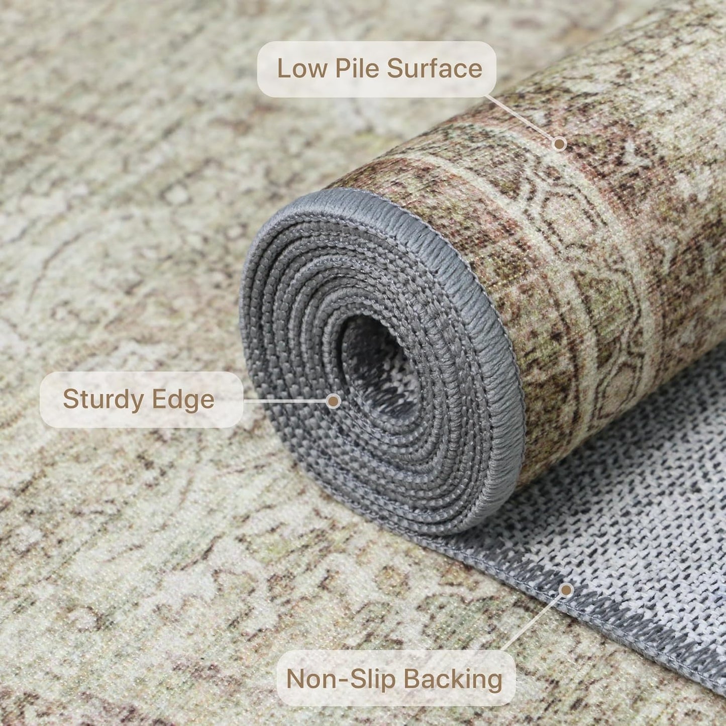 GENIMO Vintage Bohemian Print Non-Slip Runner Rug Brown