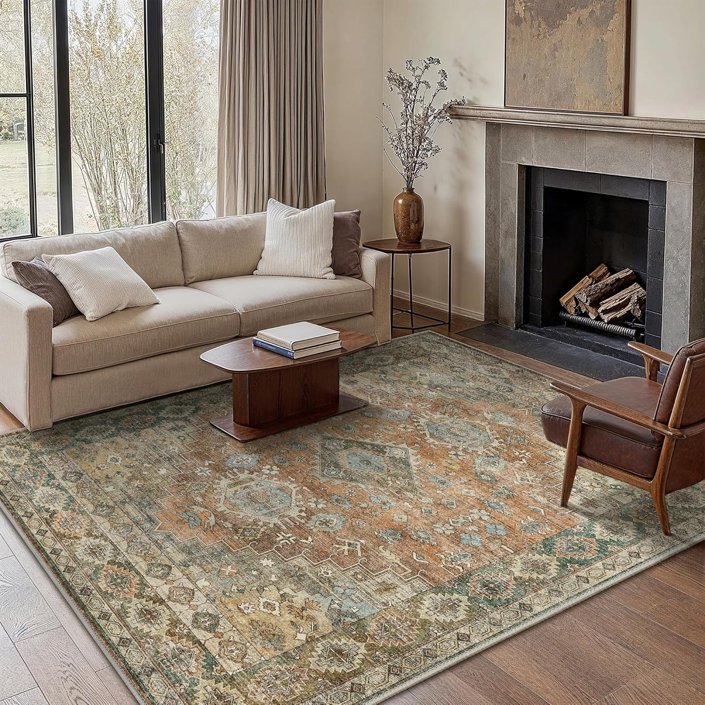 GENIMO Machine Washable Symmetrical Totem Print Non-Slip Area Rug