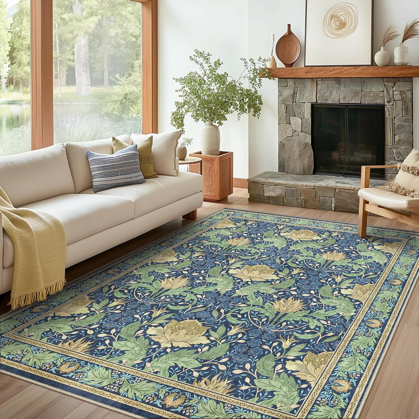 GENIMO Vintage Floral Machine Washable Area Rug