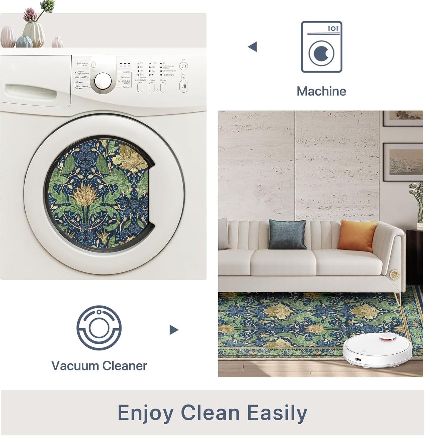 GENIMO Vintage Floral Machine Washable Area Rug