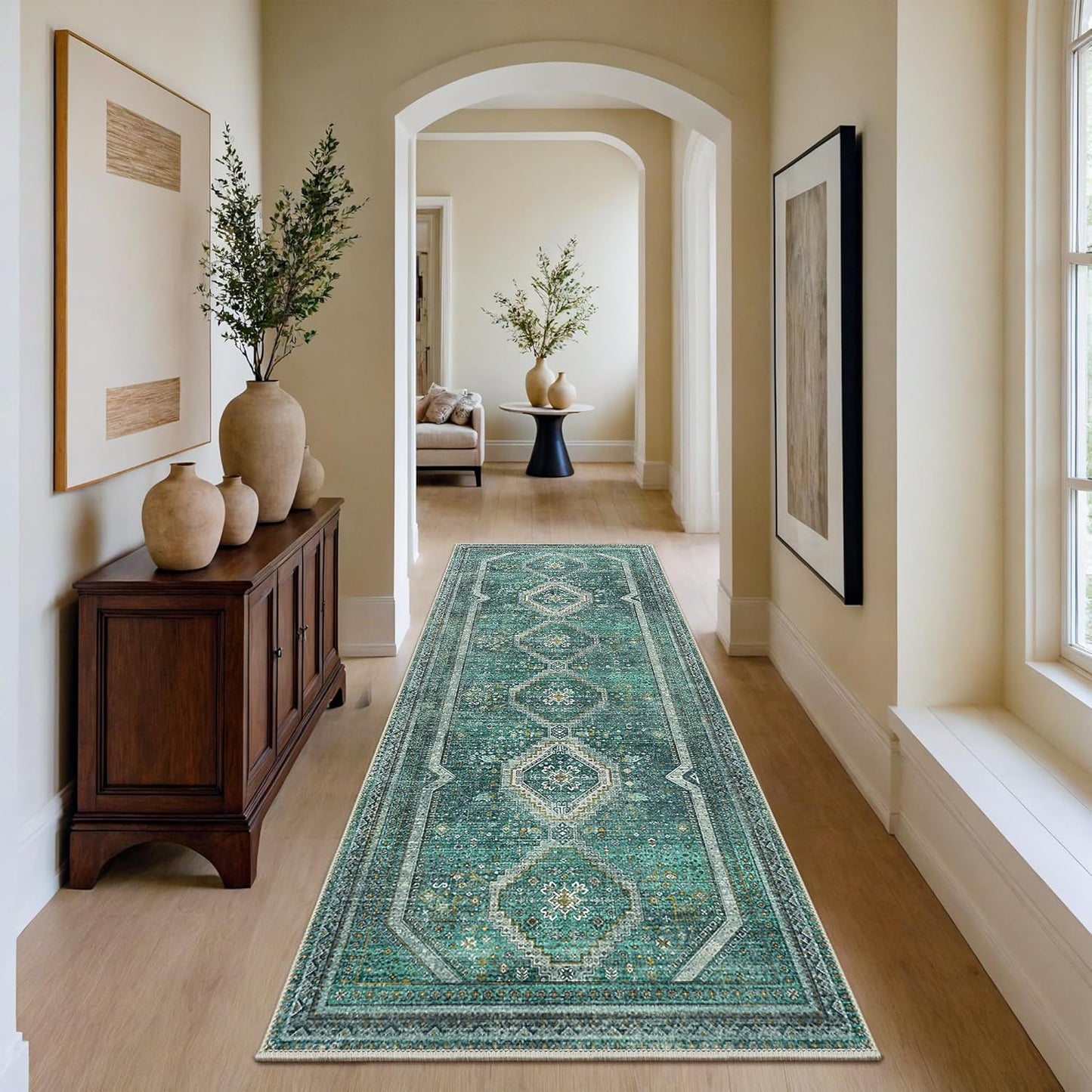 GENIMO Machine Washable Runner Rug Non Slip Carpet with Gripper Green/Blue