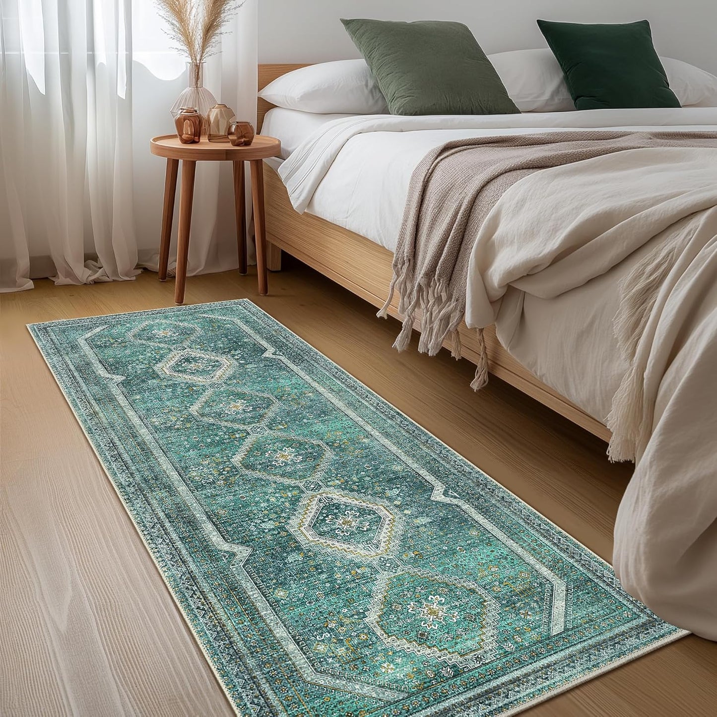 GENIMO Machine Washable Runner Rug Non Slip Carpet with Gripper Green/Blue