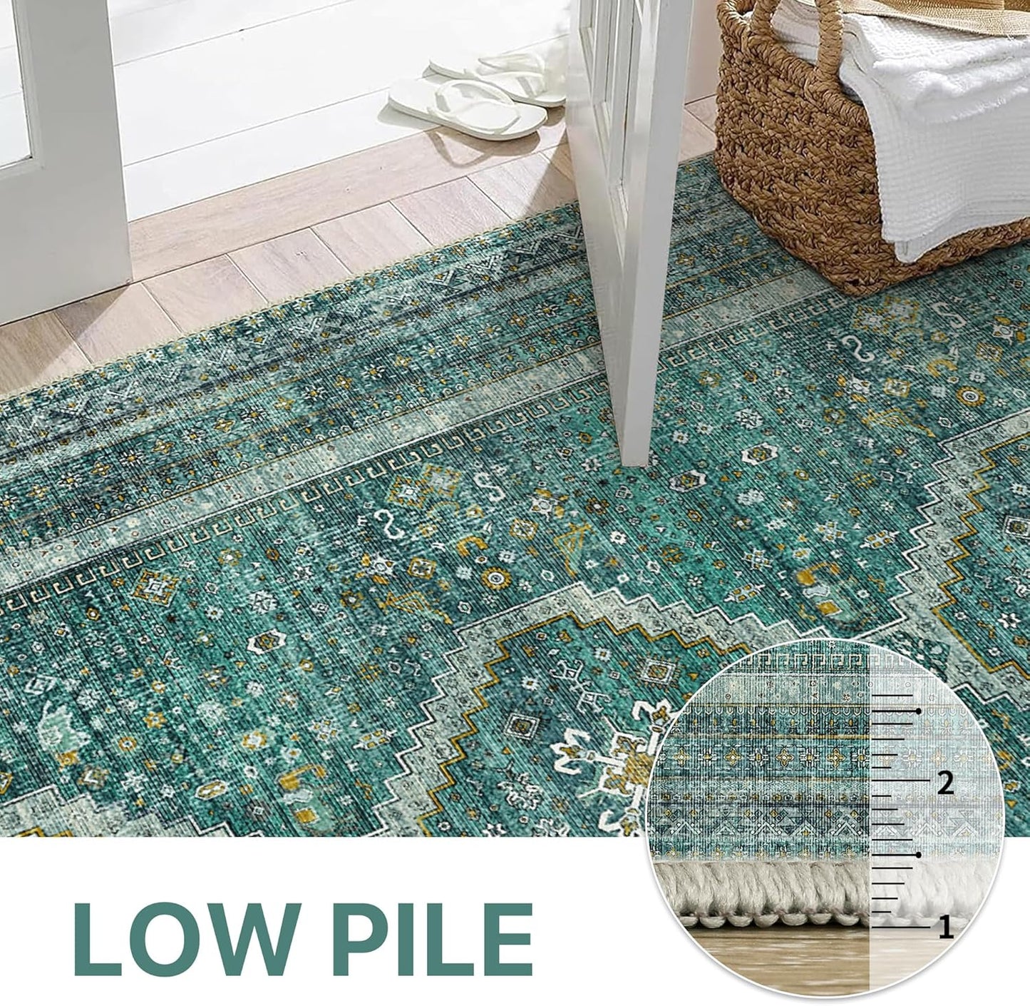 GENIMO Machine Washable Runner Rug Non Slip Carpet with Gripper Green/Blue