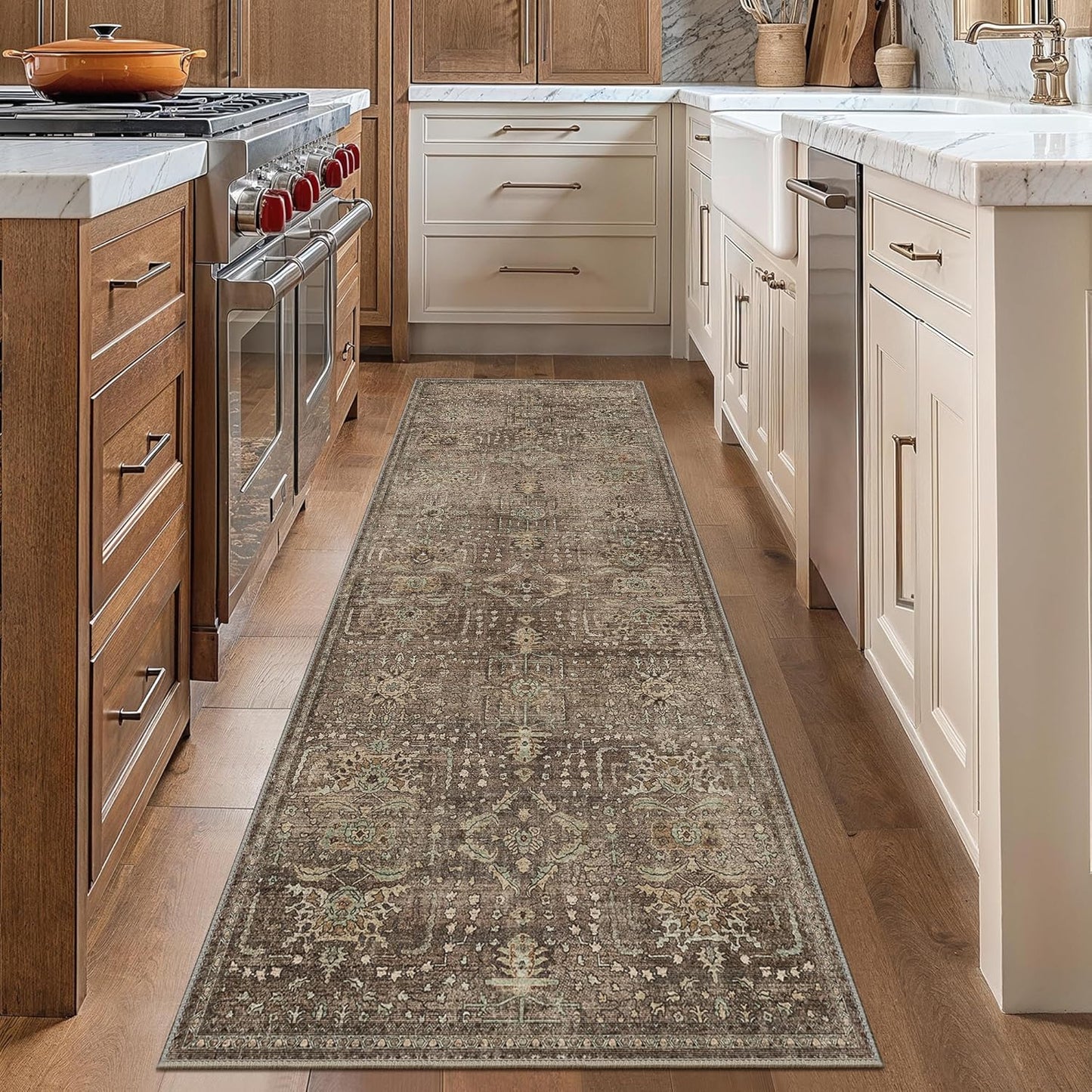 GENIMO Vintage Bohemian Print Non-Slip Runner Rug Brown