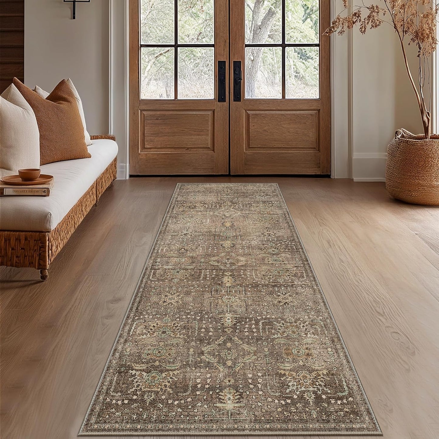 GENIMO Vintage Bohemian Print Non-Slip Runner Rug Brown