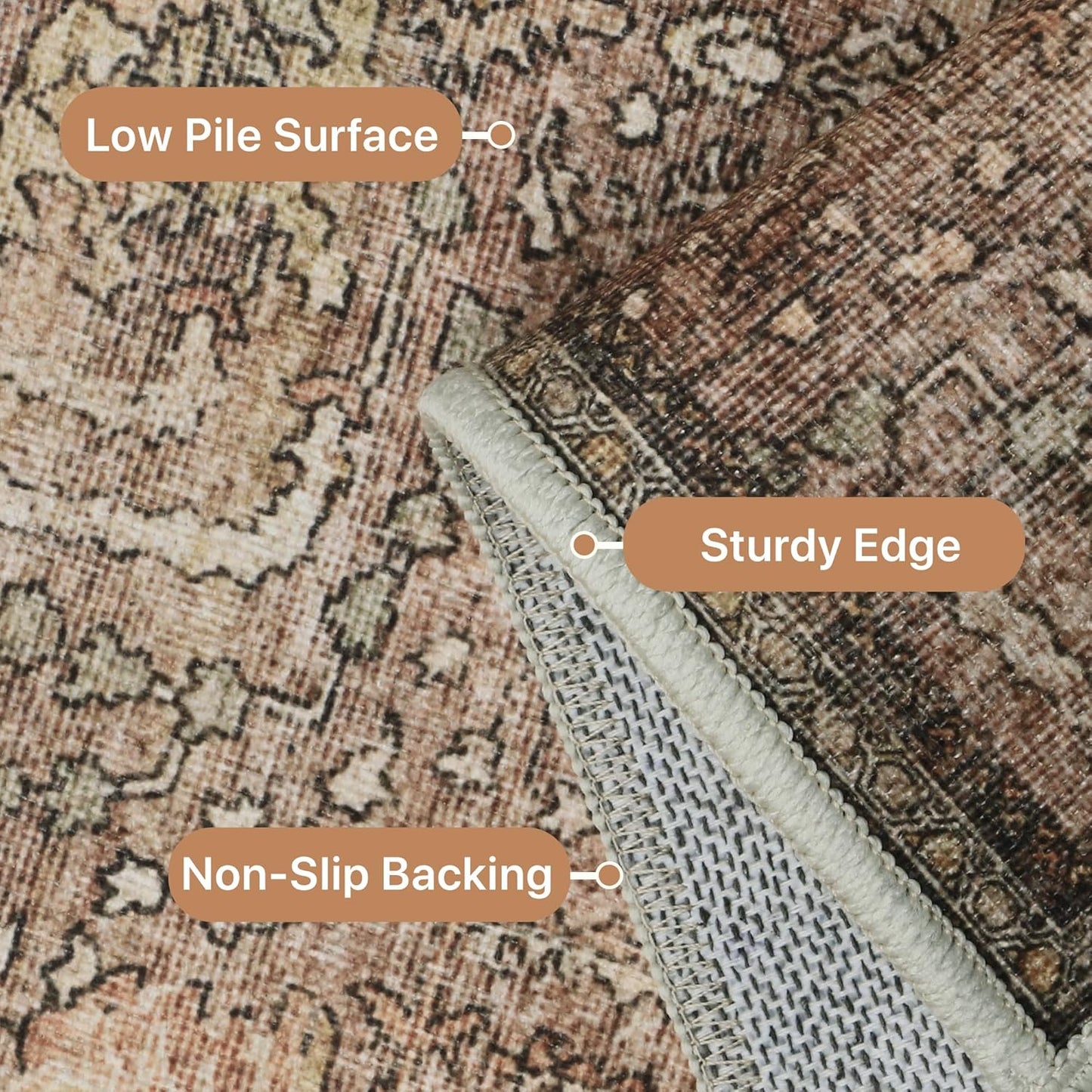 GENIMO Vintage Bohemian Print Non-Slip Runner Rug Brown