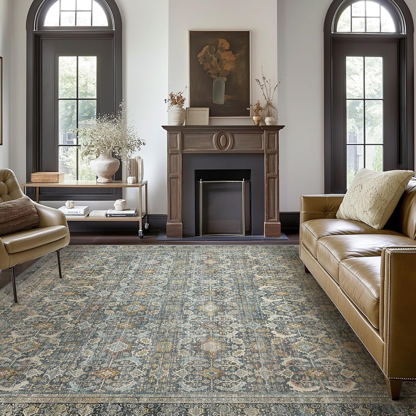 GENIMO Vintage Bohemian Symmetrical Print Cool Color Soft Area Rug