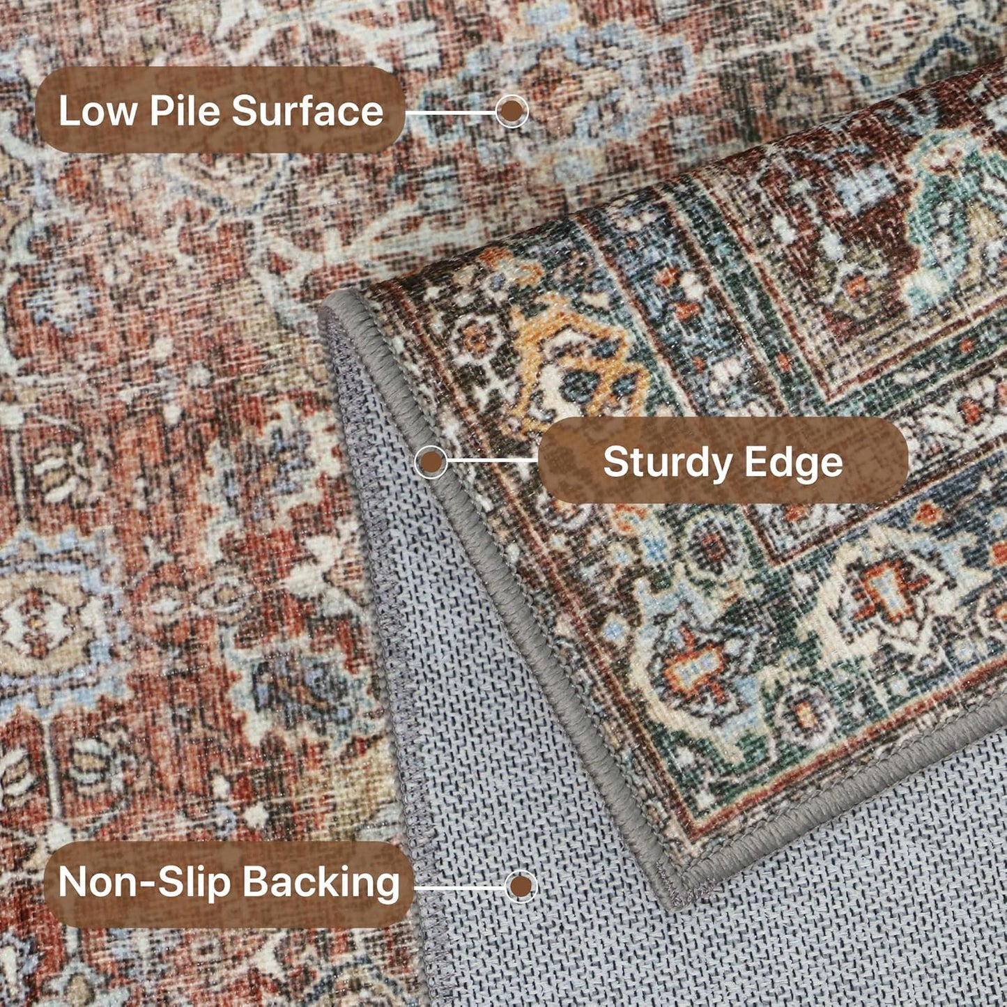 GENIMO Vintage Gorgeous Warm Color Non-Slip Washable Area Rug