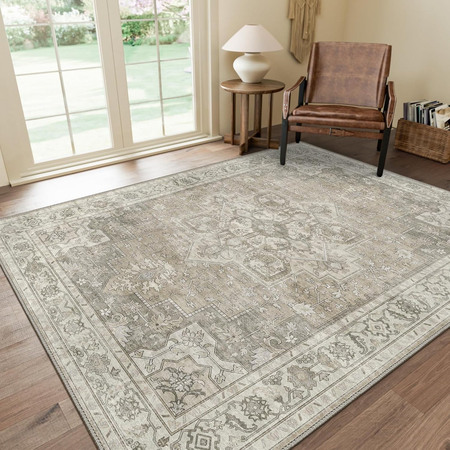 GENIMO Area Rug Machine Washable Vintage Bohemian Print