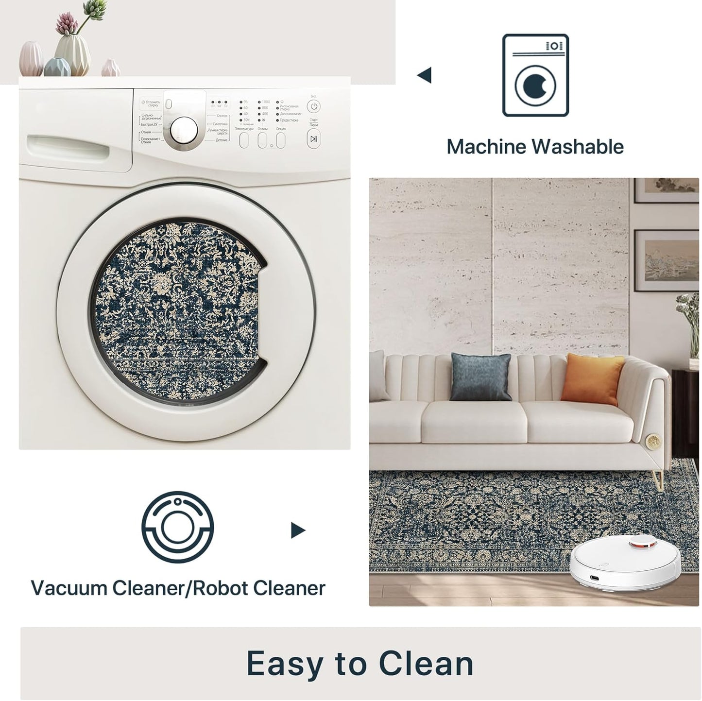 GENIMO Flourishing Floral Print Machine Washable Area Rug