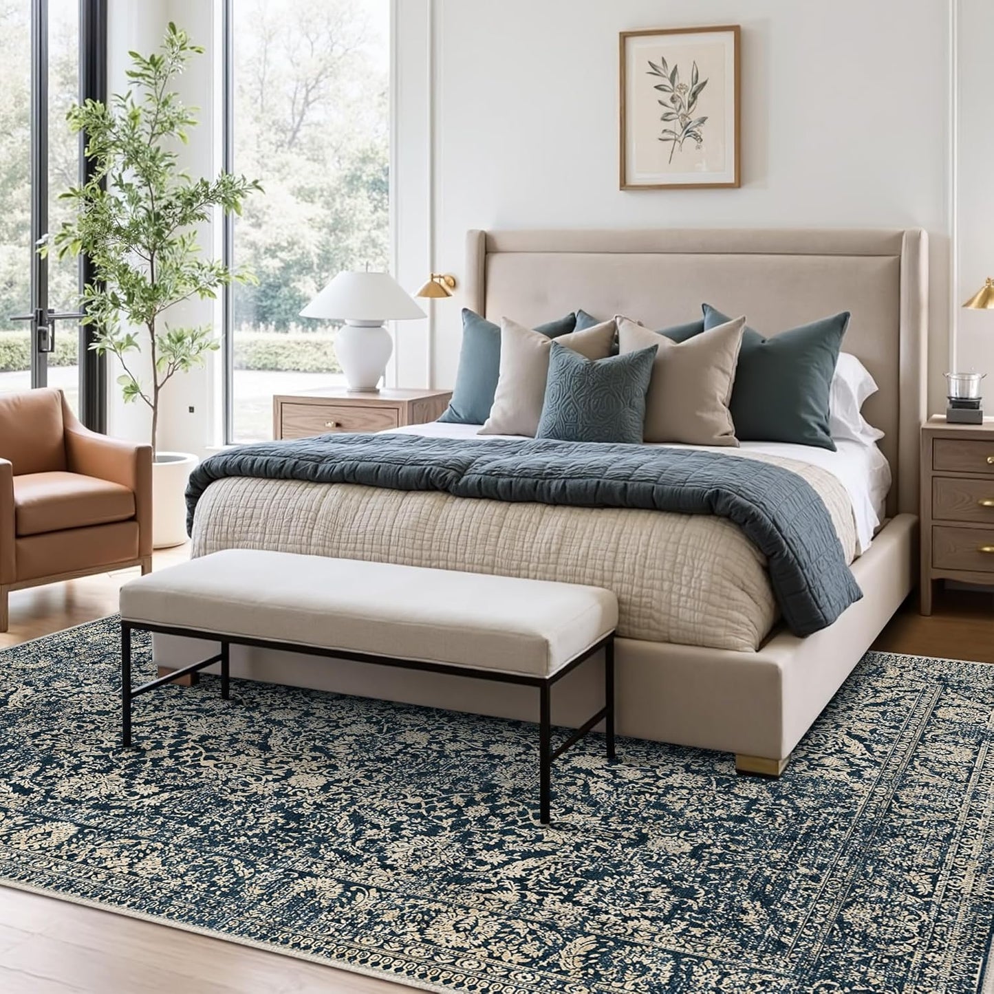GENIMO Flourishing Floral Print Machine Washable Area Rug