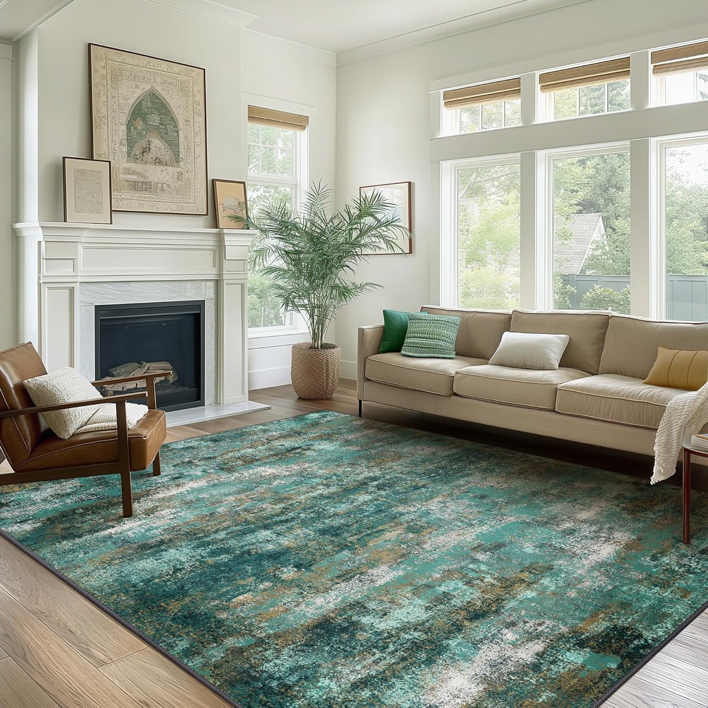 GENIMO Modern Abstract Print Soft Area Rugs Green