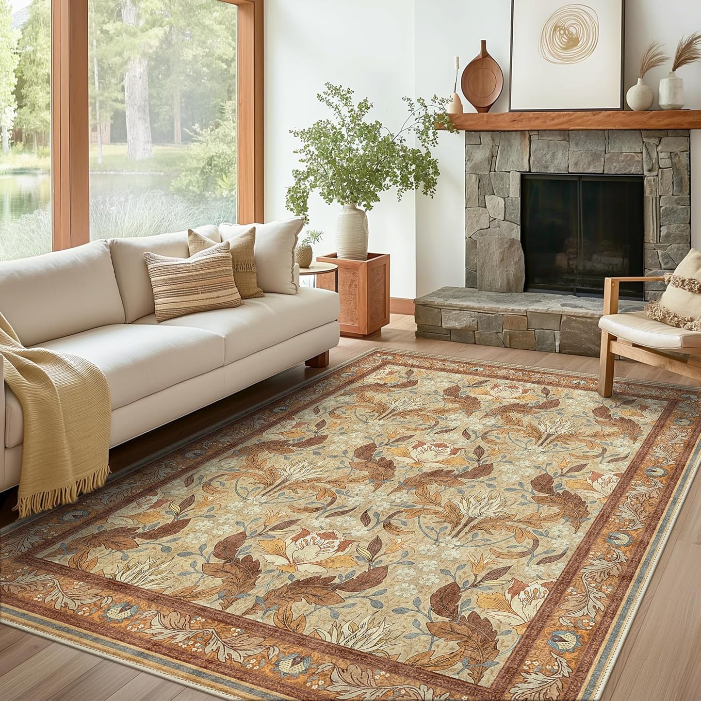 GENIMO Vintage Floral Machine Washable Area Rug