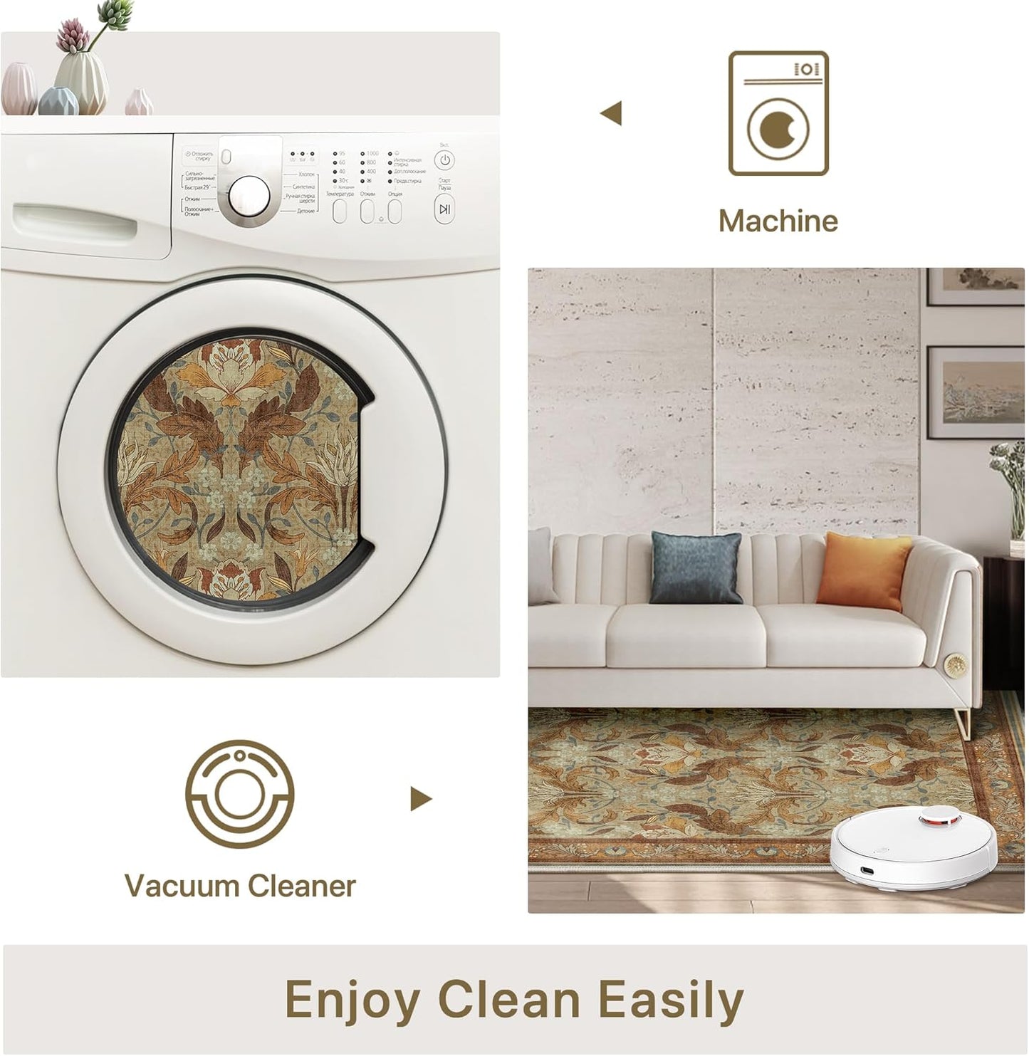 GENIMO Vintage Floral Machine Washable Area Rug