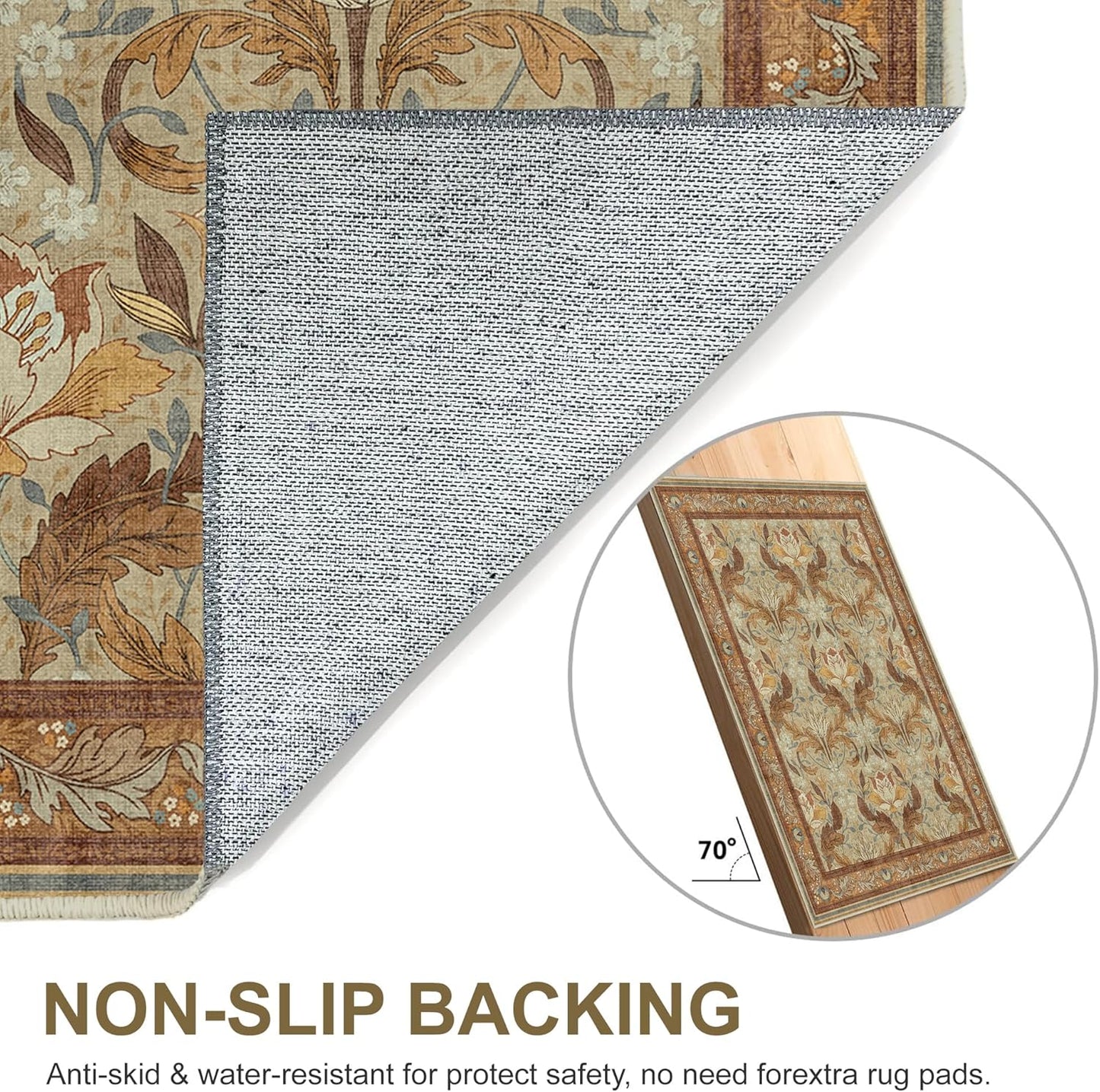 GENIMO Vintage Floral Machine Washable Area Rug