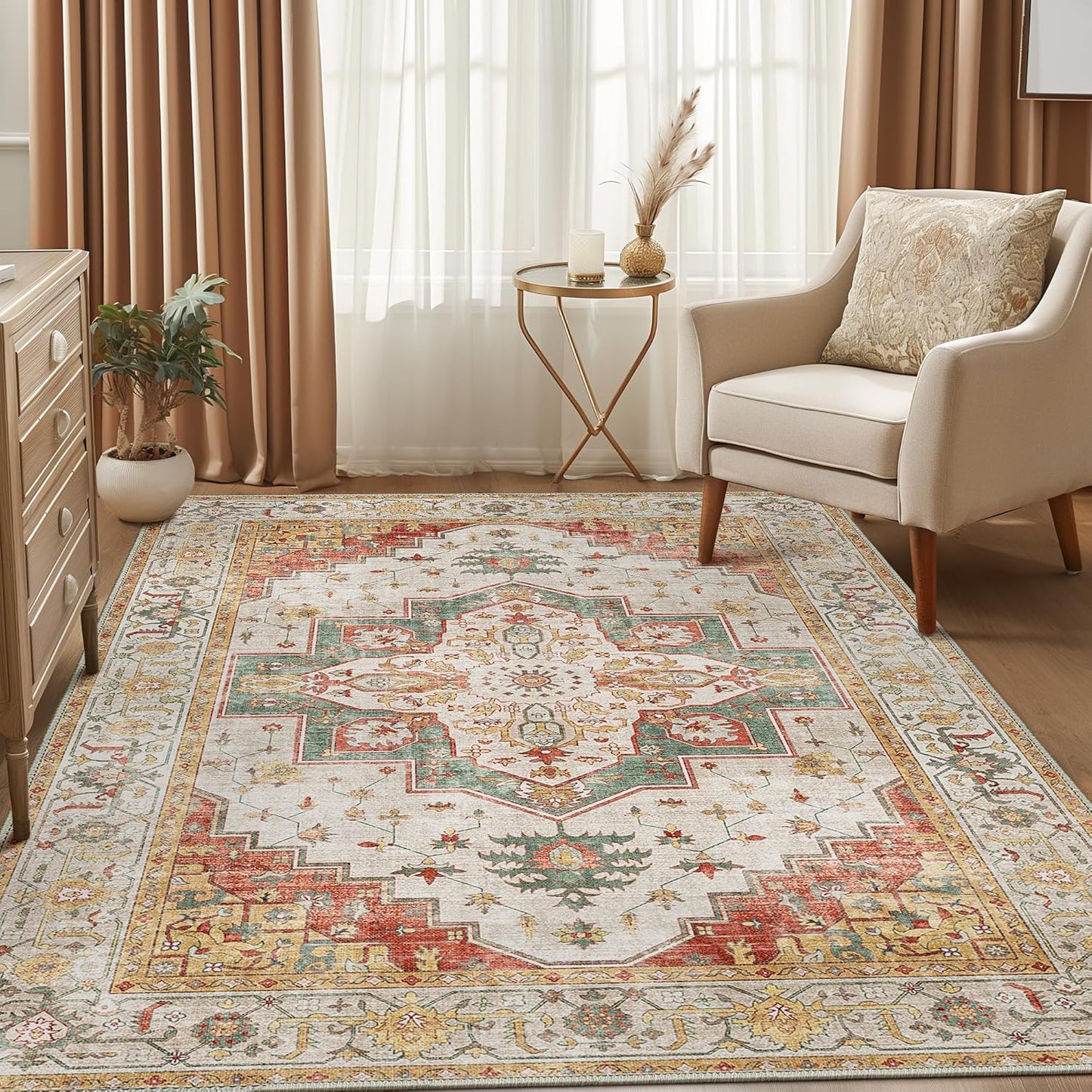 GENIMO Non Slip Indoor Soft Distressed Lightweight Thin Low Pile Area Rug