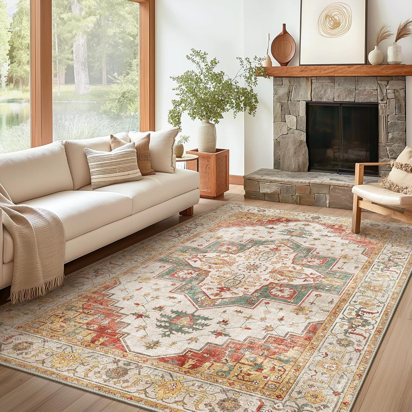 GENIMO Non Slip Indoor Soft Distressed Lightweight Thin Low Pile Area Rug