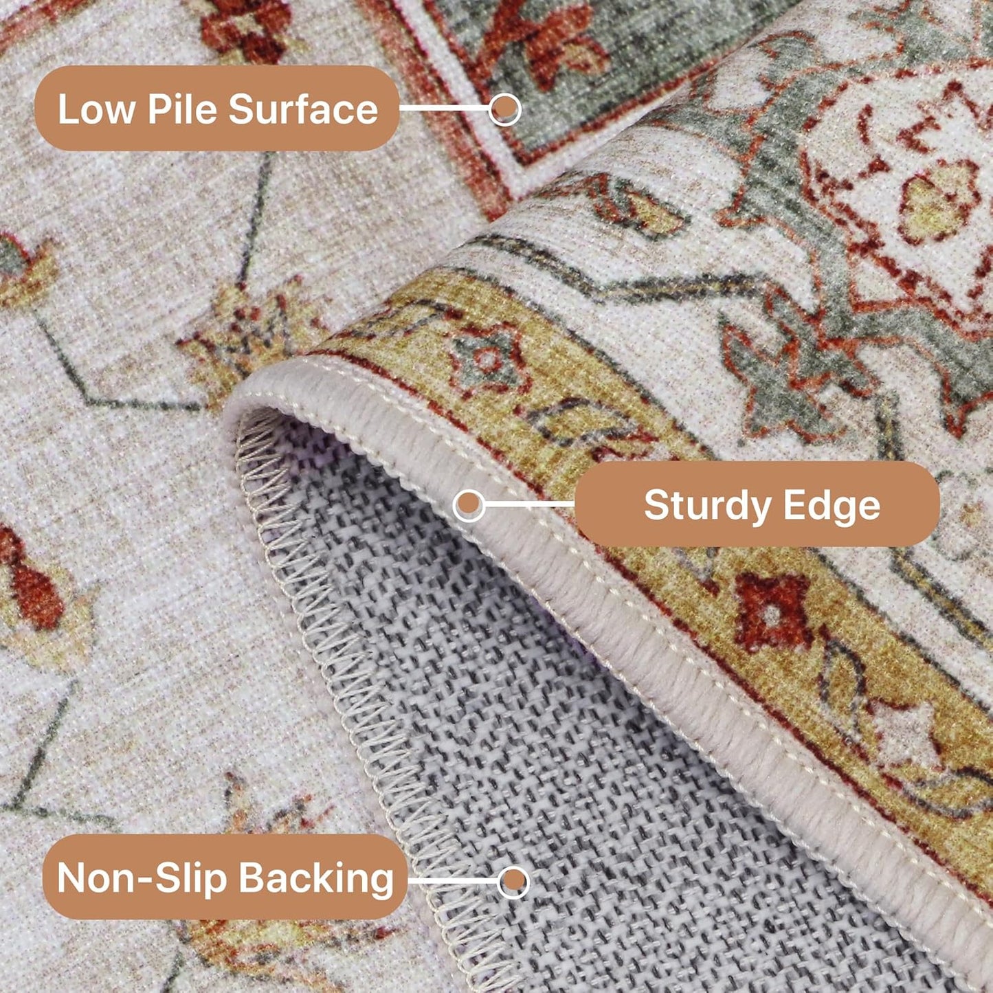 GENIMO Non Slip Indoor Soft Distressed Lightweight Thin Low Pile Area Rug