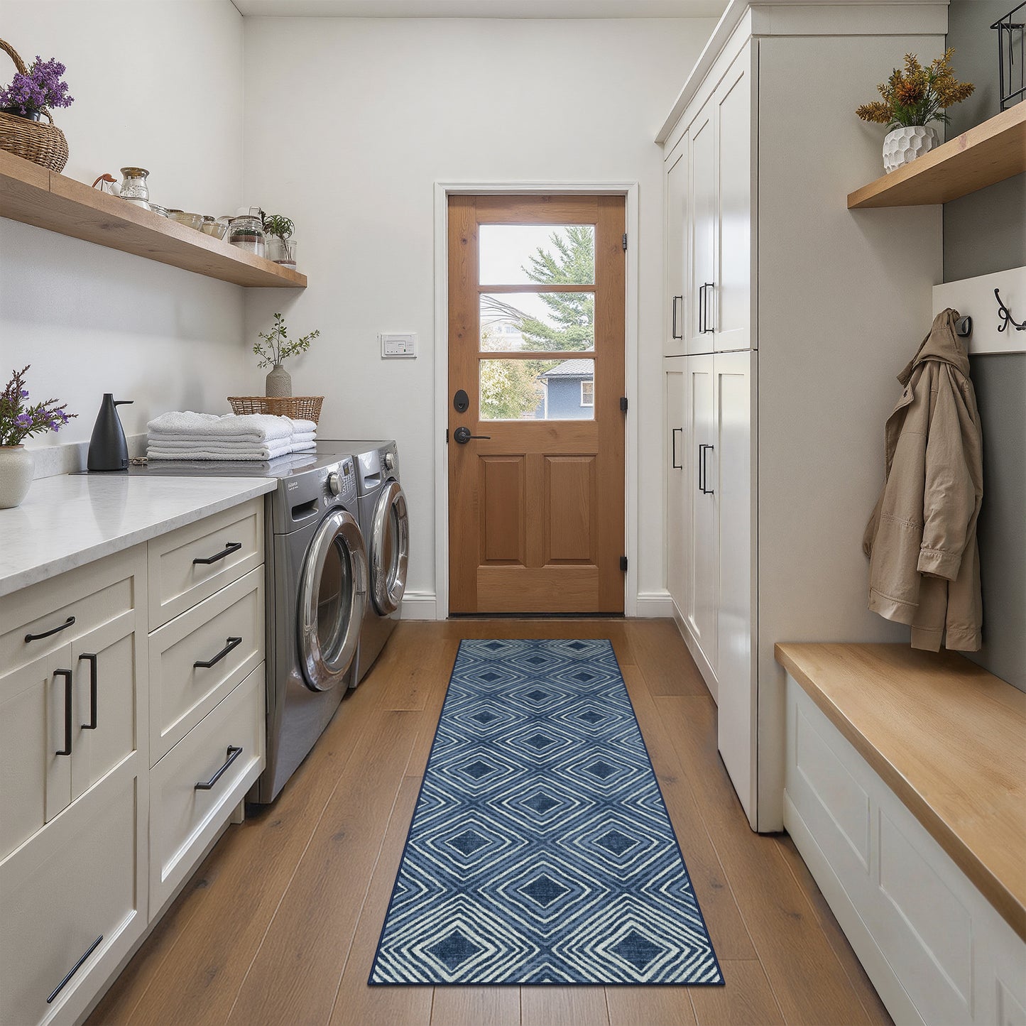 GENIMO Modern Geometric Checkered Machine Washable Non Slip Area Rug