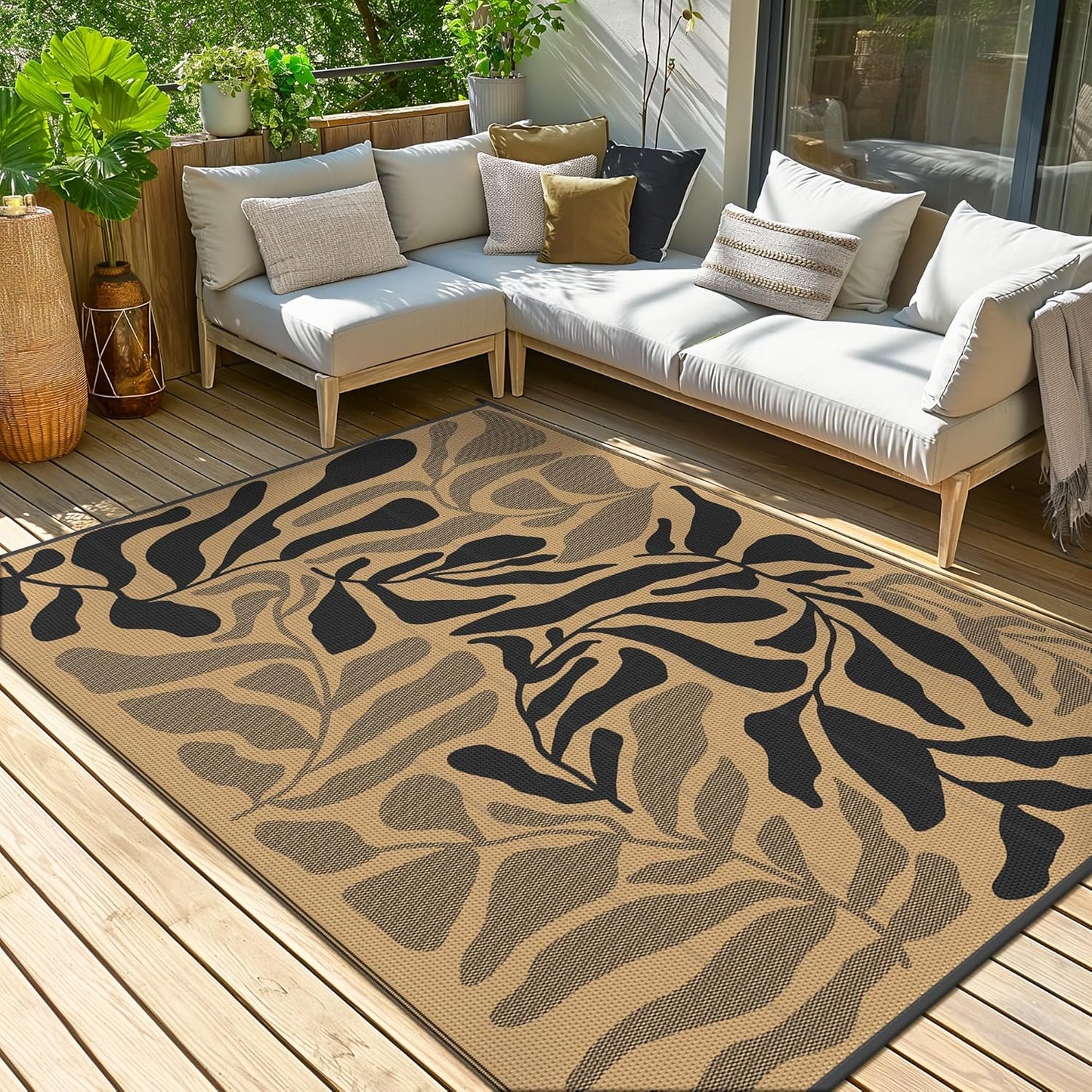 GENIMO Abstract Leaf Print Waterproof Outdoor Rug