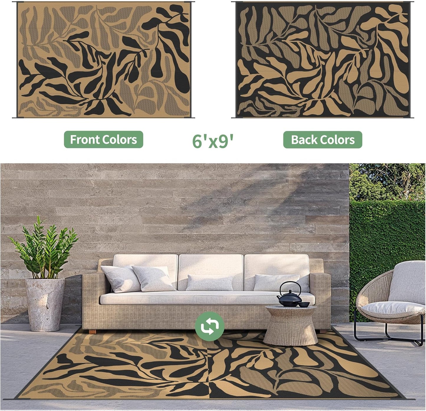 GENIMO Abstract Leaf Print Waterproof Outdoor Rug