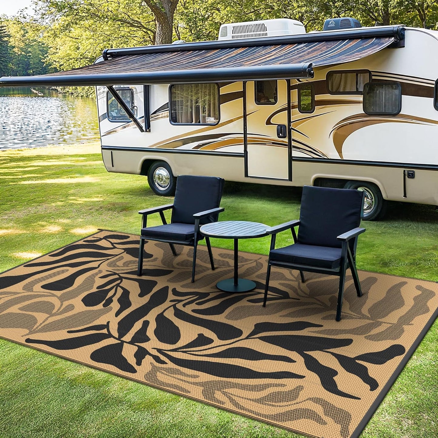 GENIMO Abstract Leaf Print Waterproof Outdoor Rug