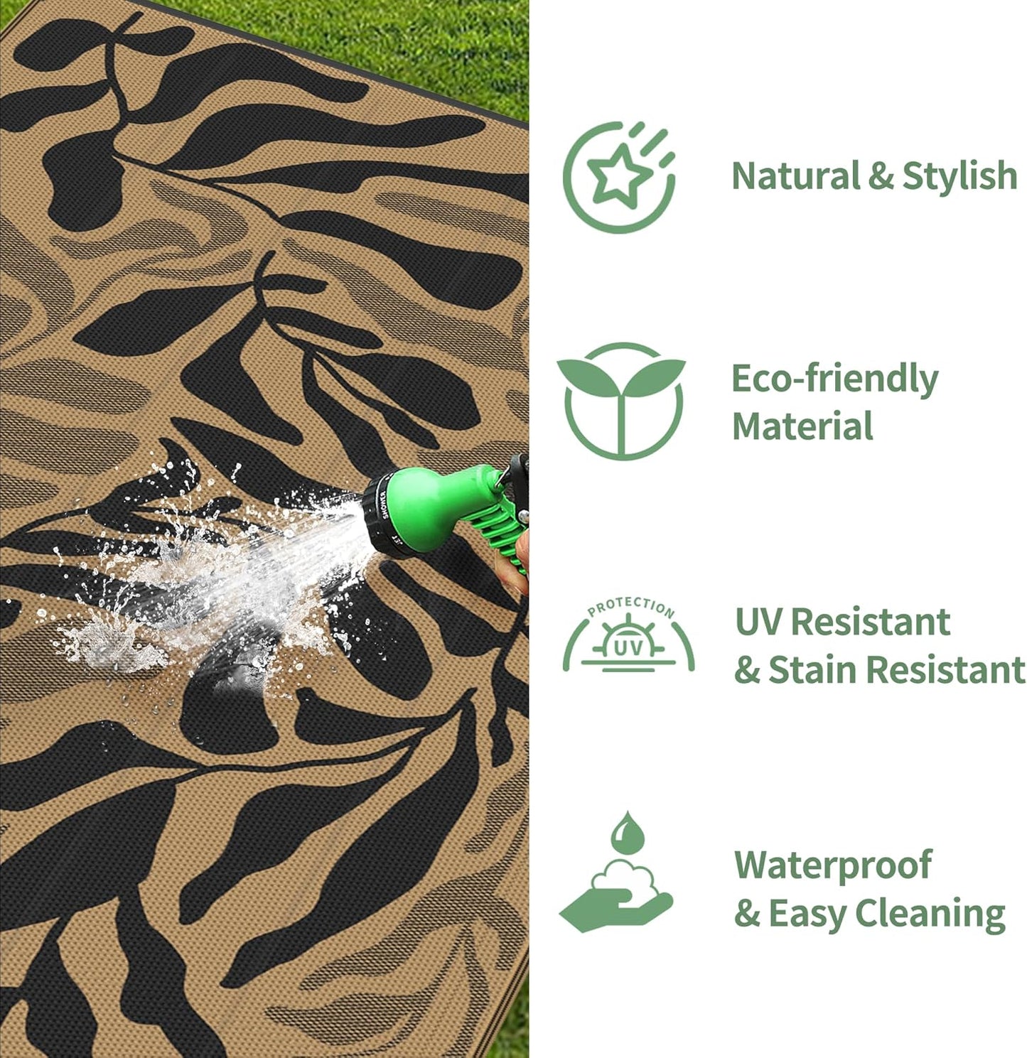 GENIMO Abstract Leaf Print Waterproof Outdoor Rug